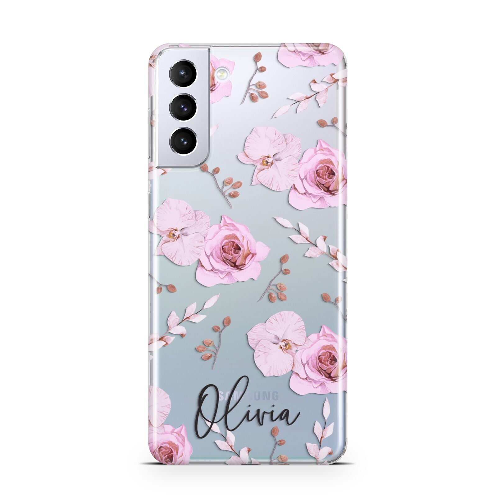 Personalised Dusty Pink Flowers Samsung S21 Plus Case