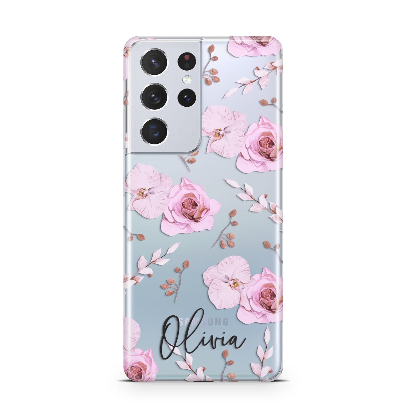 Personalised Dusty Pink Flowers Samsung S21 Ultra Case