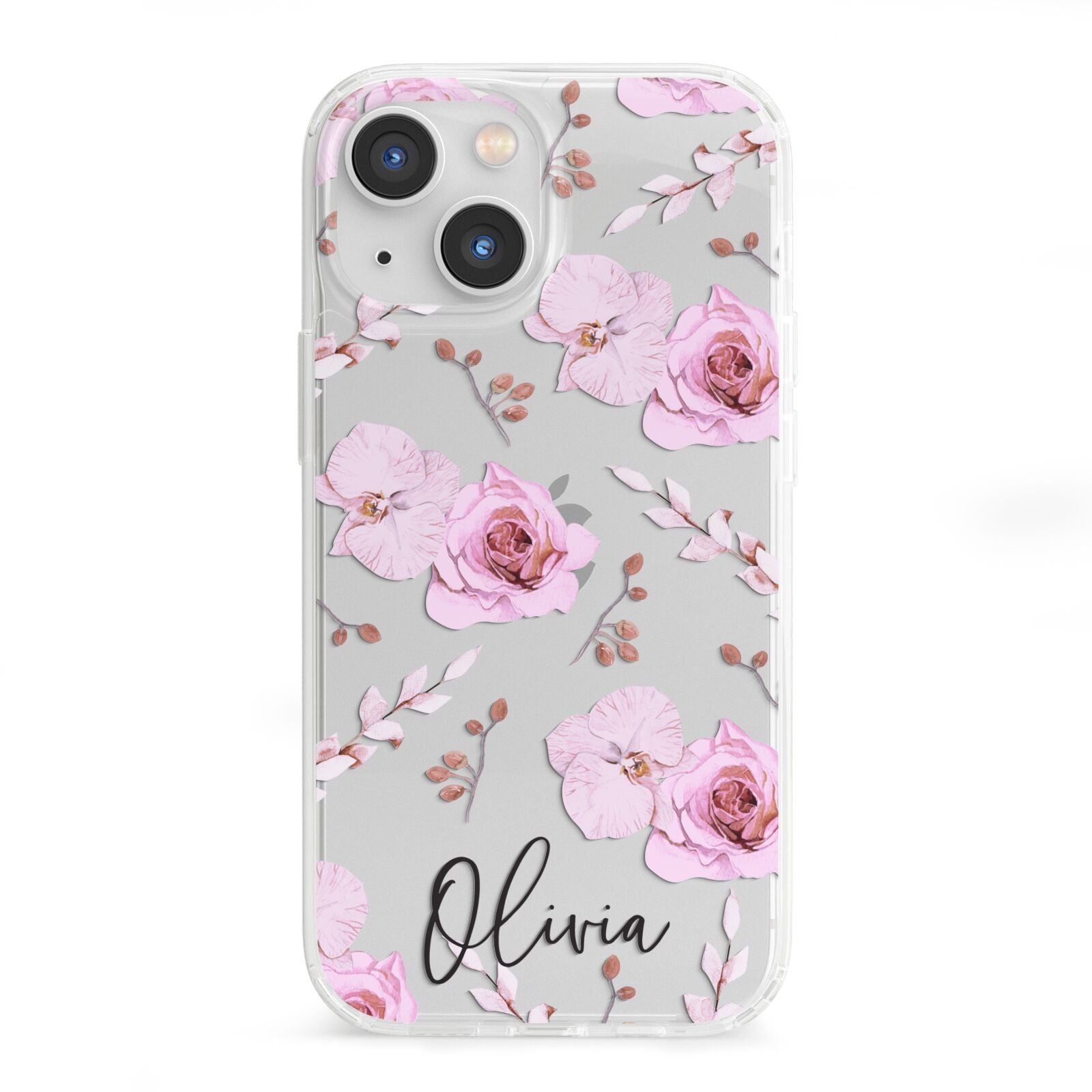 Personalised Dusty Pink Flowers iPhone 13 Mini Clear Bumper Case