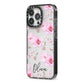 Personalised Dusty Pink Flowers iPhone 13 Pro Black Impact Case Side Angle on Silver phone