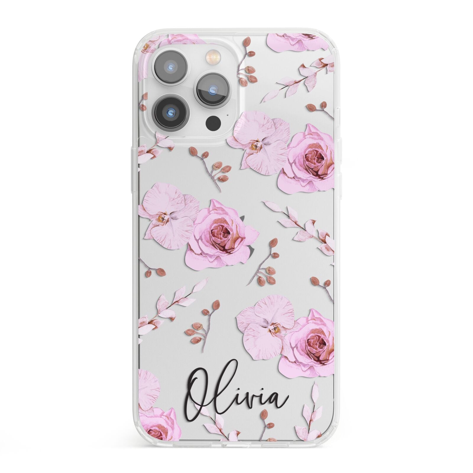 Personalised Dusty Pink Flowers iPhone 13 Pro Max Clear Bumper Case