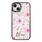 Personalised Dusty Pink Flowers iPhone 14 Black Impact Case on Silver phone