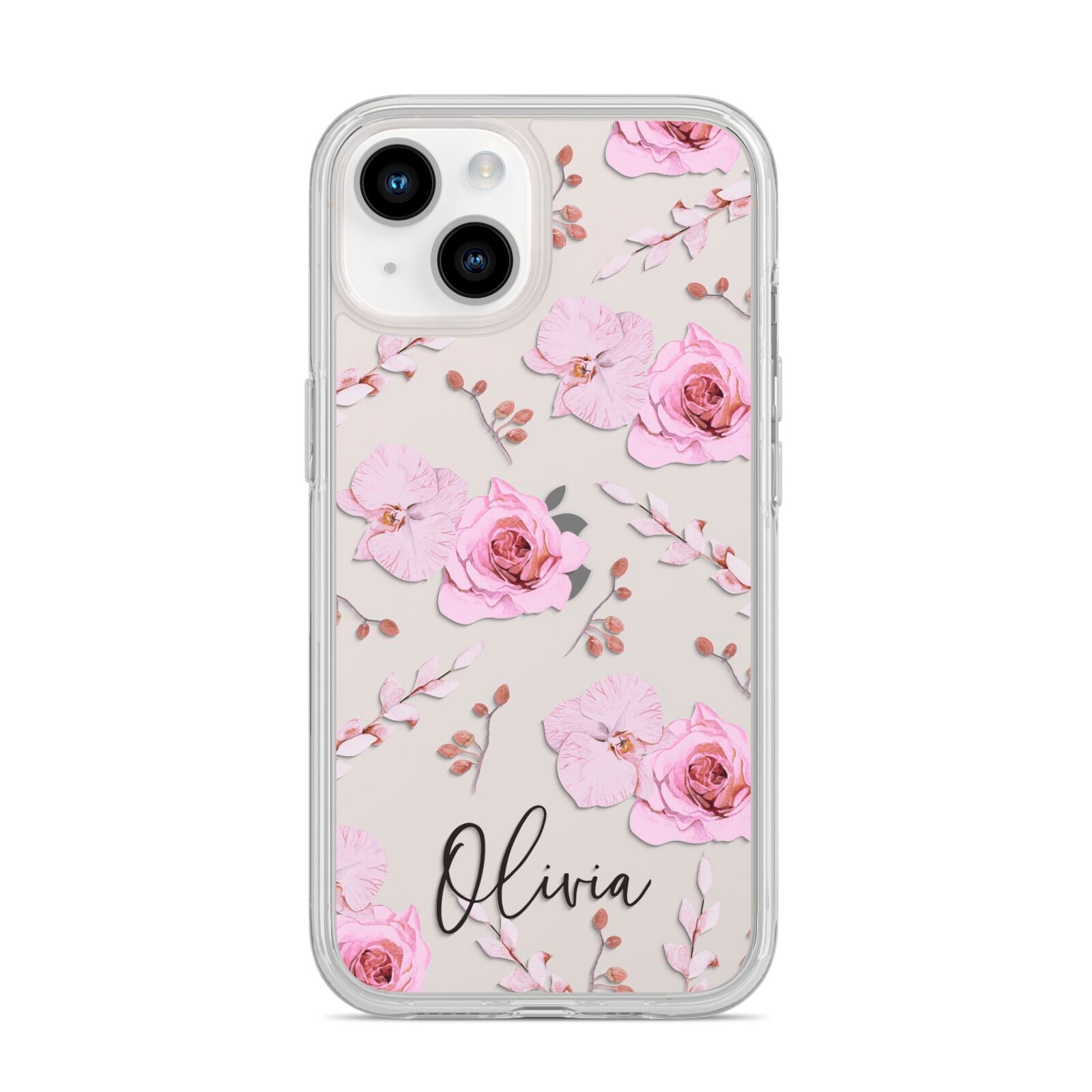 Personalised Dusty Pink Flowers iPhone 14 Clear Tough Case Starlight