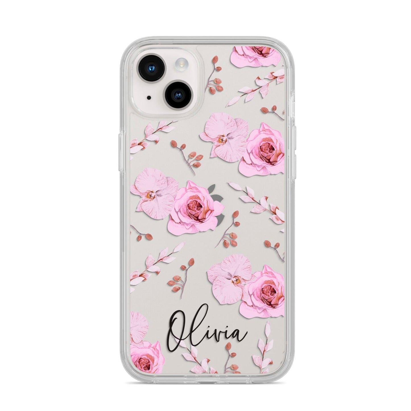 Personalised Dusty Pink Flowers iPhone 14 Plus Clear Tough Case Starlight