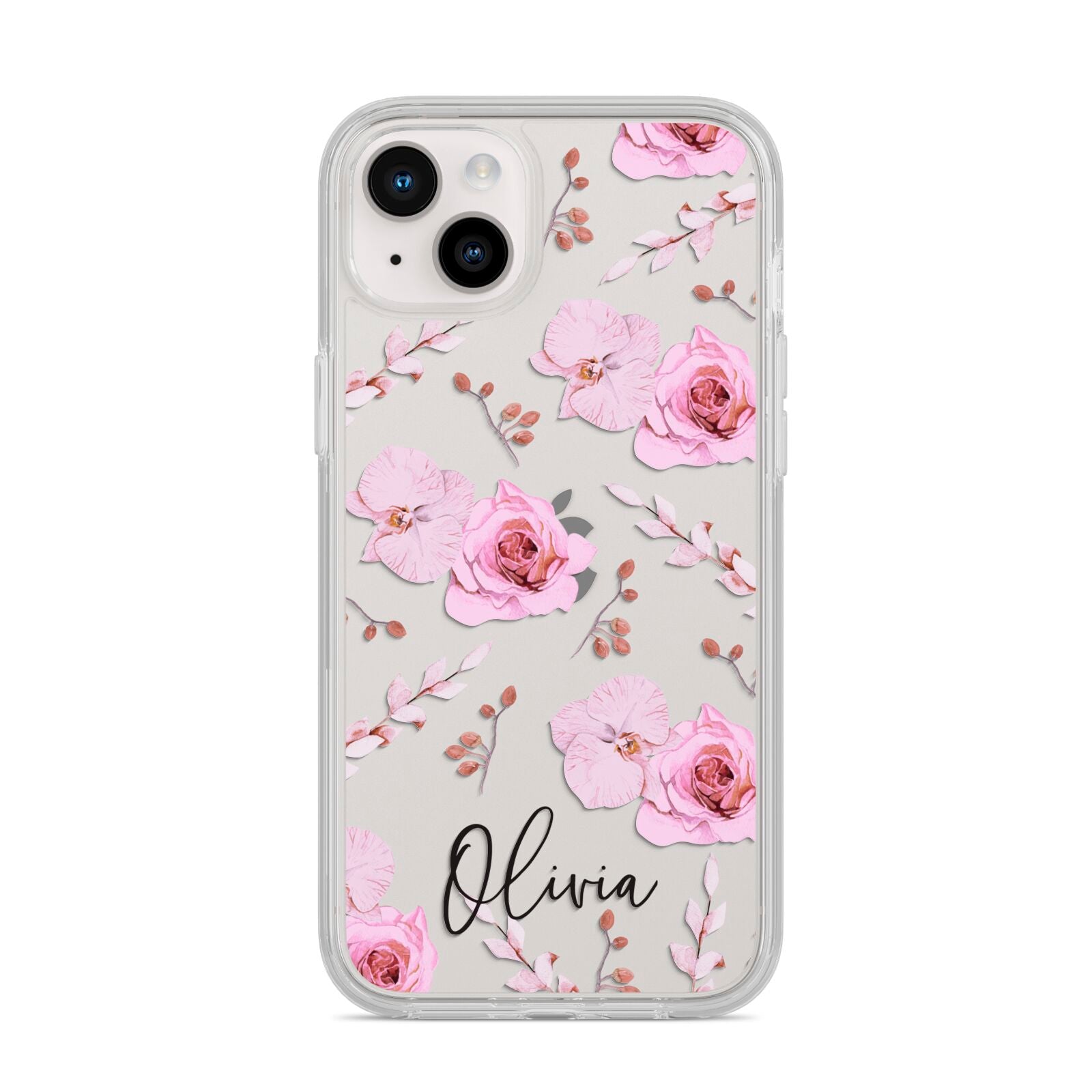 Personalised Dusty Pink Flowers iPhone 14 Plus Clear Tough Case Starlight