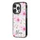 Personalised Dusty Pink Flowers iPhone 14 Pro Black Impact Case Side Angle on Silver phone