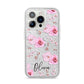 Personalised Dusty Pink Flowers iPhone 14 Pro Glitter Tough Case Silver