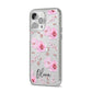Personalised Dusty Pink Flowers iPhone 14 Pro Max Clear Tough Case Silver Angled Image