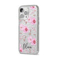 Personalised Dusty Pink Flowers iPhone 14 Pro Max Glitter Tough Case Silver Angled Image