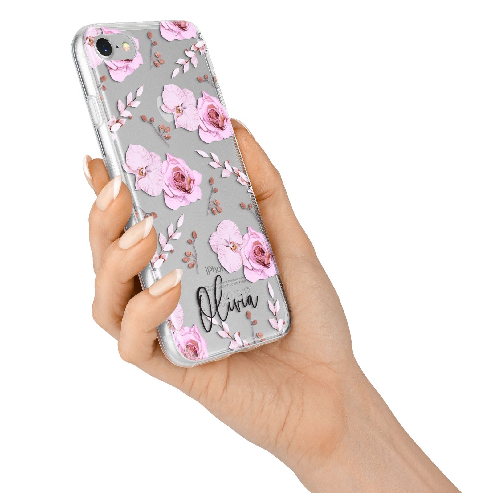 Personalised Dusty Pink Flowers iPhone 7 Bumper Case on Silver iPhone Alternative Image