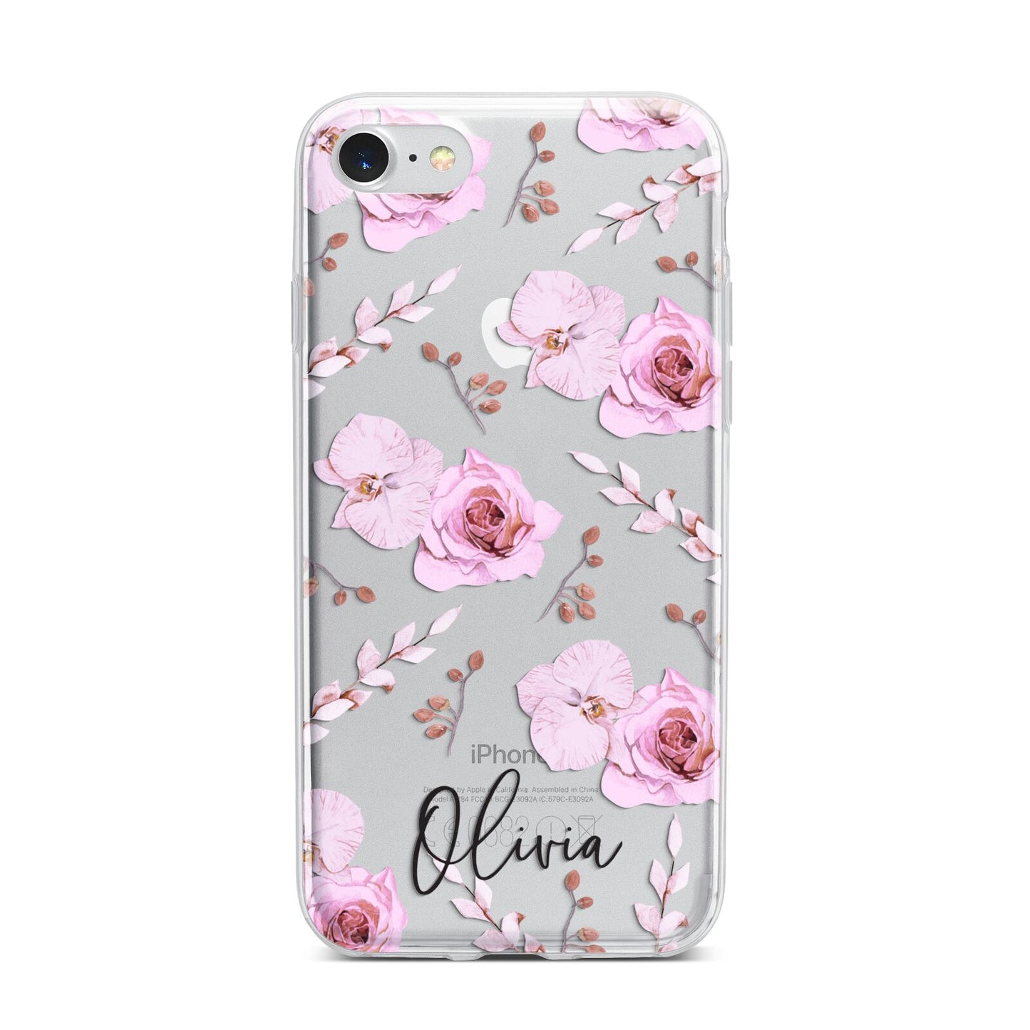 Personalised Dusty Pink Flowers iPhone 7 Bumper Case on Silver iPhone
