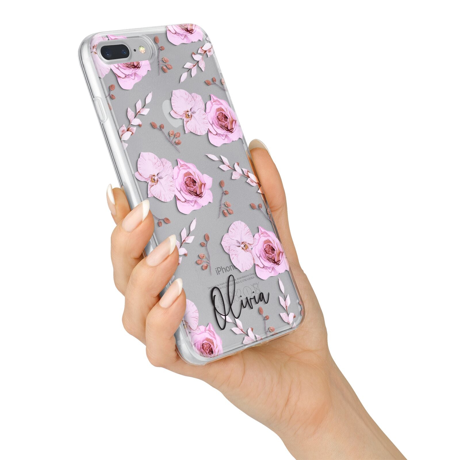 Personalised Dusty Pink Flowers iPhone 7 Plus Bumper Case on Silver iPhone Alternative Image