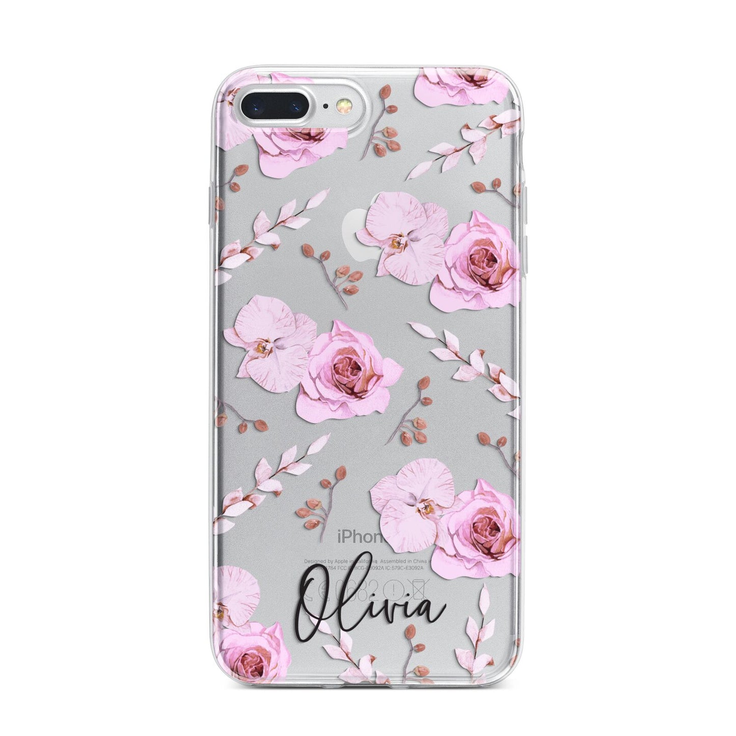 Personalised Dusty Pink Flowers iPhone 7 Plus Bumper Case on Silver iPhone