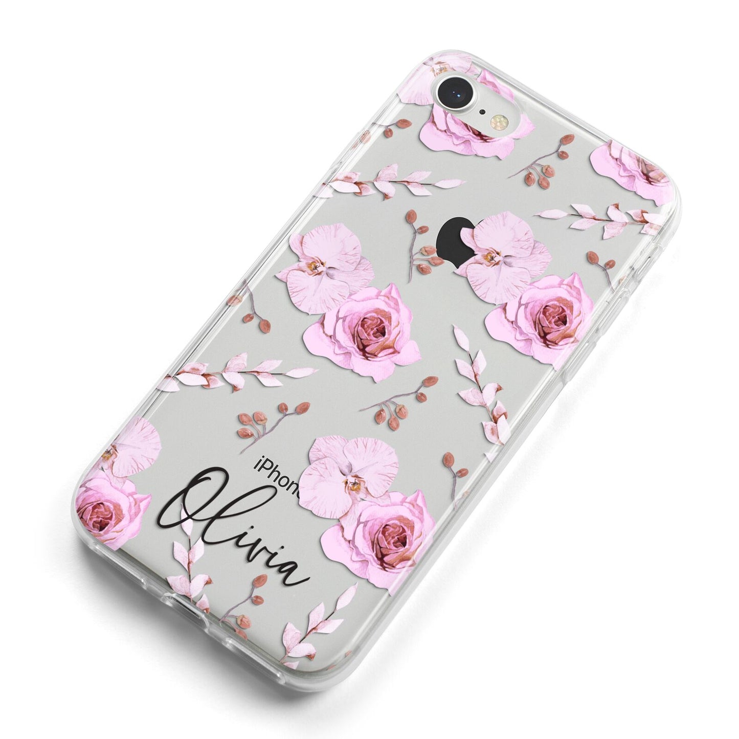 Personalised Dusty Pink Flowers iPhone 8 Bumper Case on Silver iPhone Alternative Image