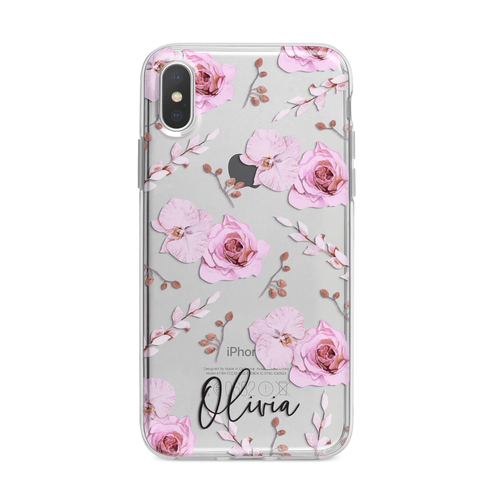 Personalised Dusty Pink Flowers iPhone X Bumper Case on Silver iPhone Alternative Image 1