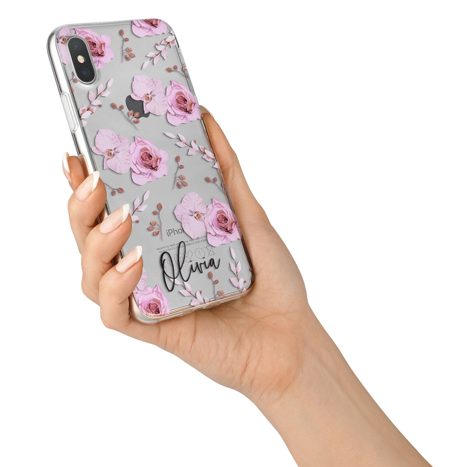 Personalised Dusty Pink Flowers iPhone X Bumper Case on Silver iPhone Alternative Image 2