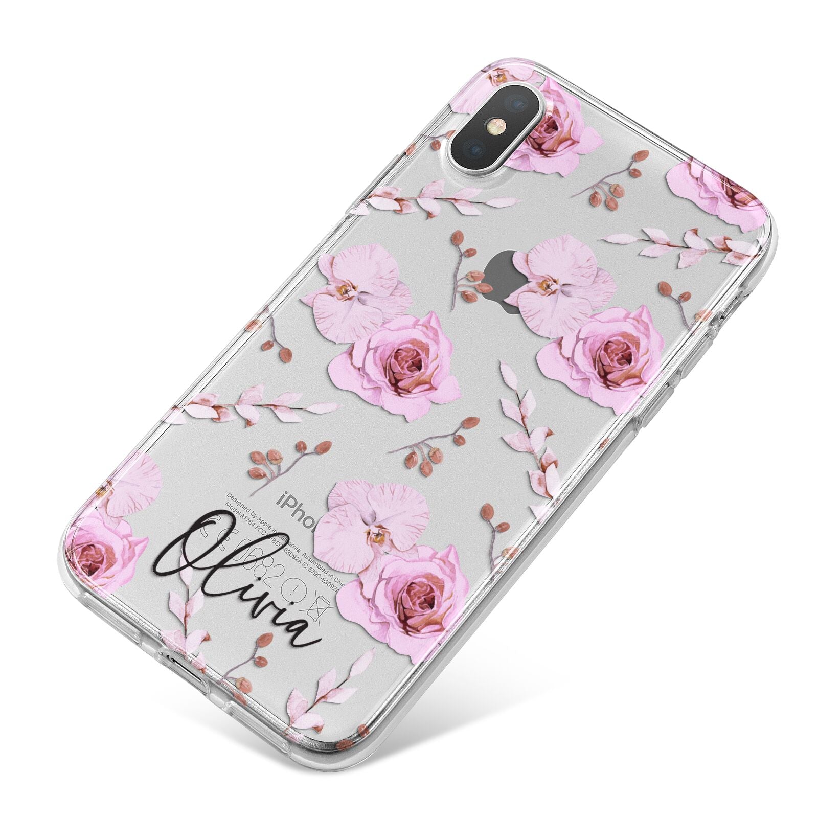 Personalised Dusty Pink Flowers iPhone X Bumper Case on Silver iPhone