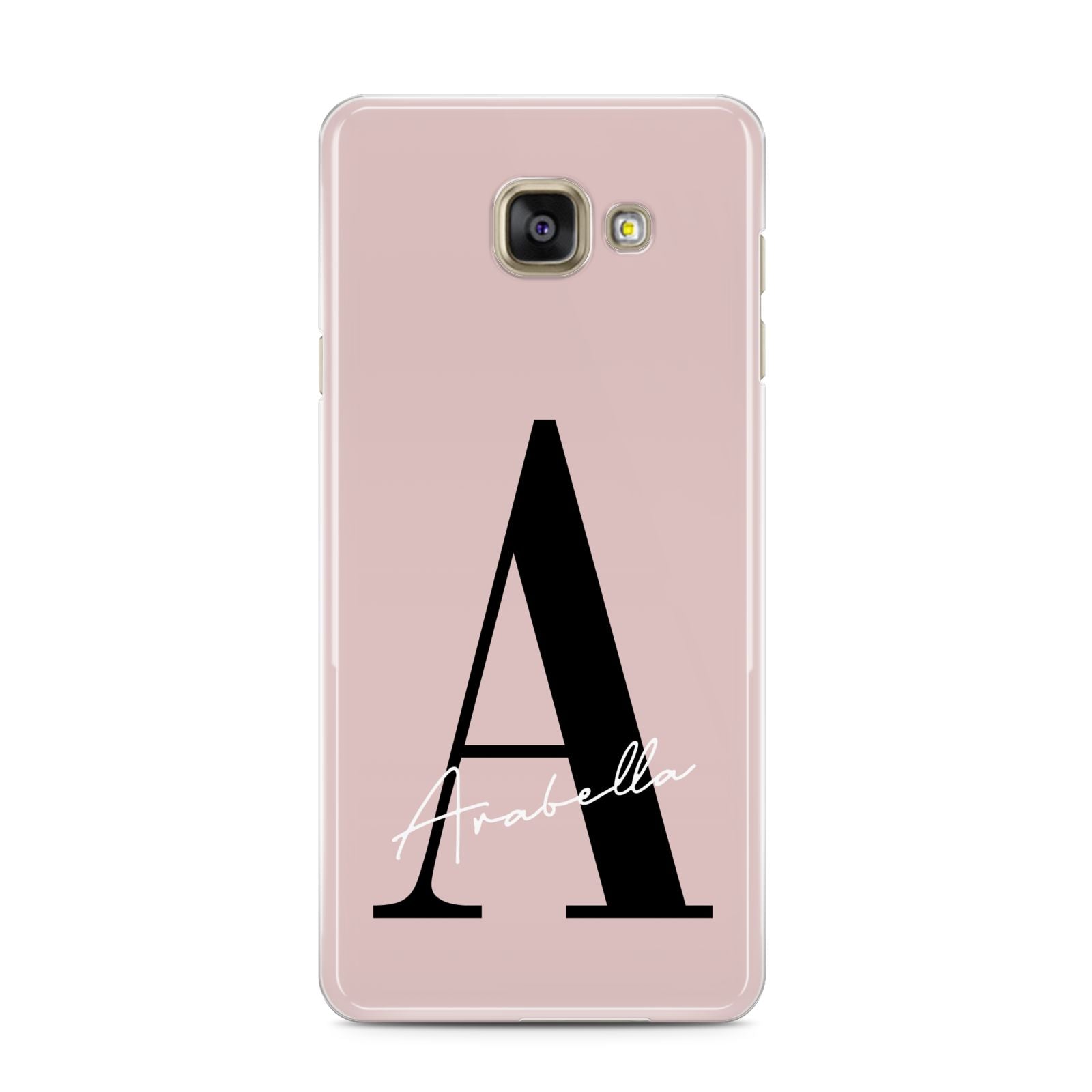 Personalised Dusty Pink Initial Samsung Galaxy A3 2016 Case on gold phone