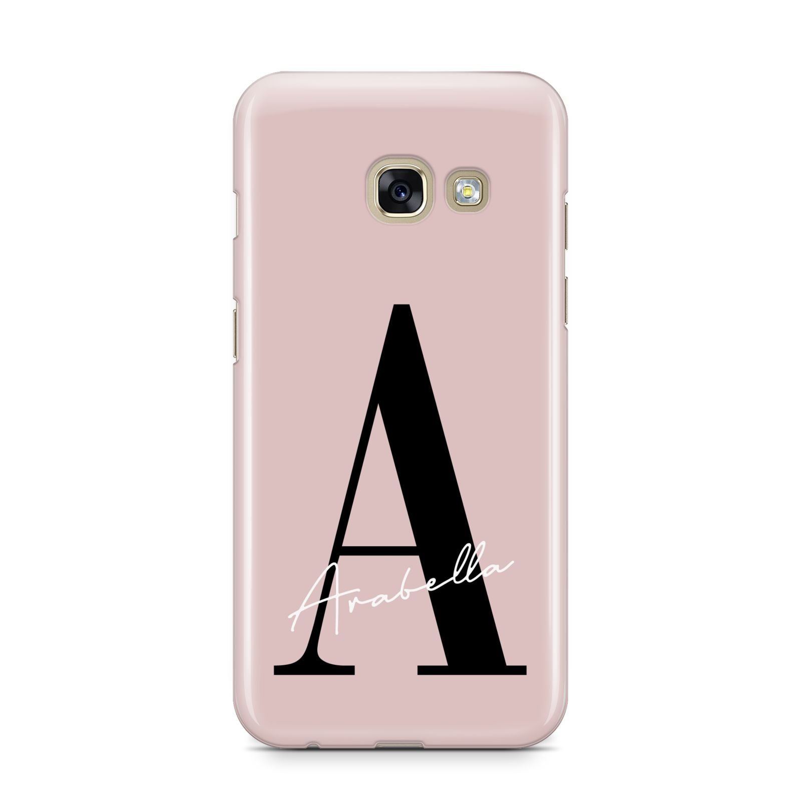 Personalised Dusty Pink Initial Samsung Galaxy A3 2017 Case on gold phone