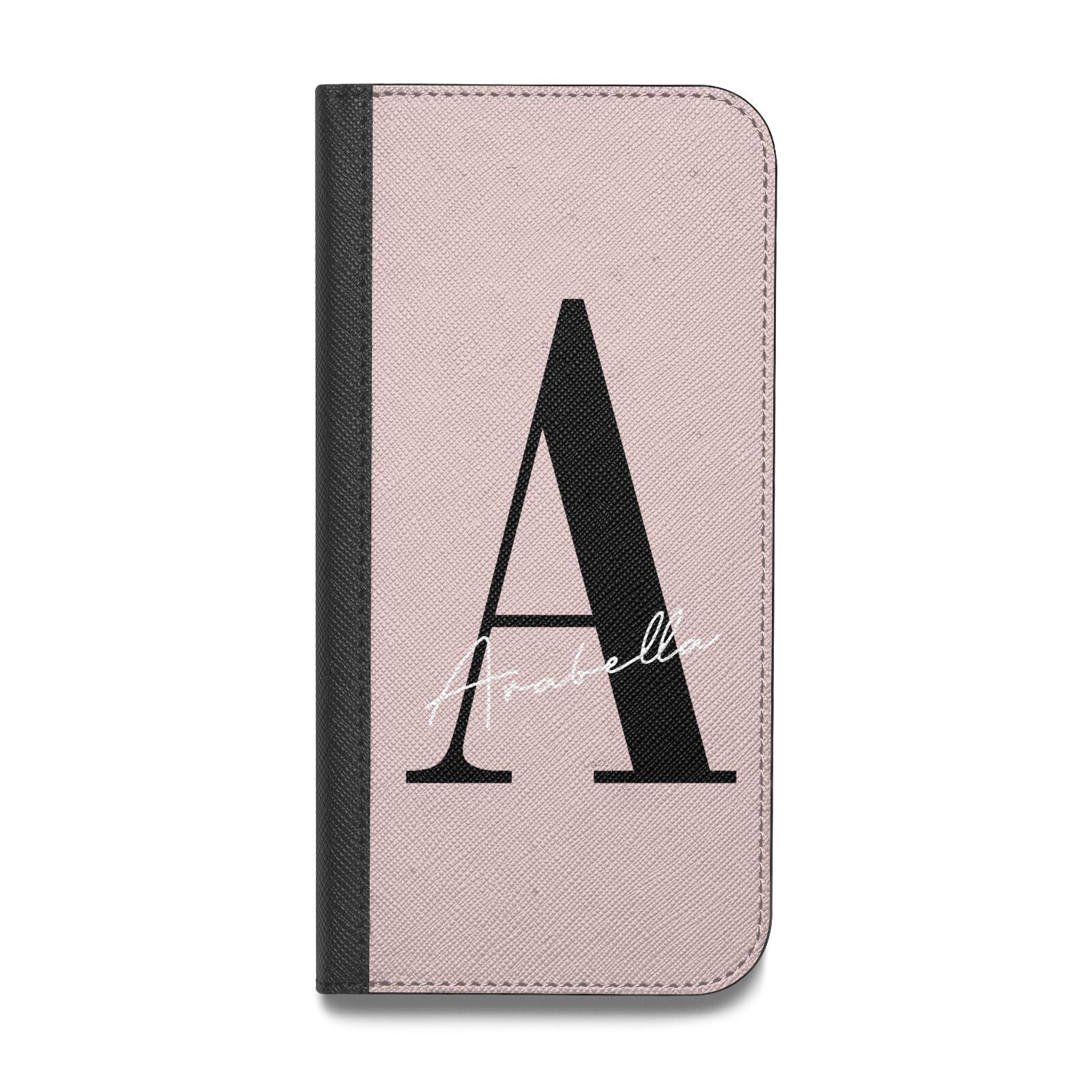 Personalised Dusty Pink Initial Vegan Leather Flip iPhone Case