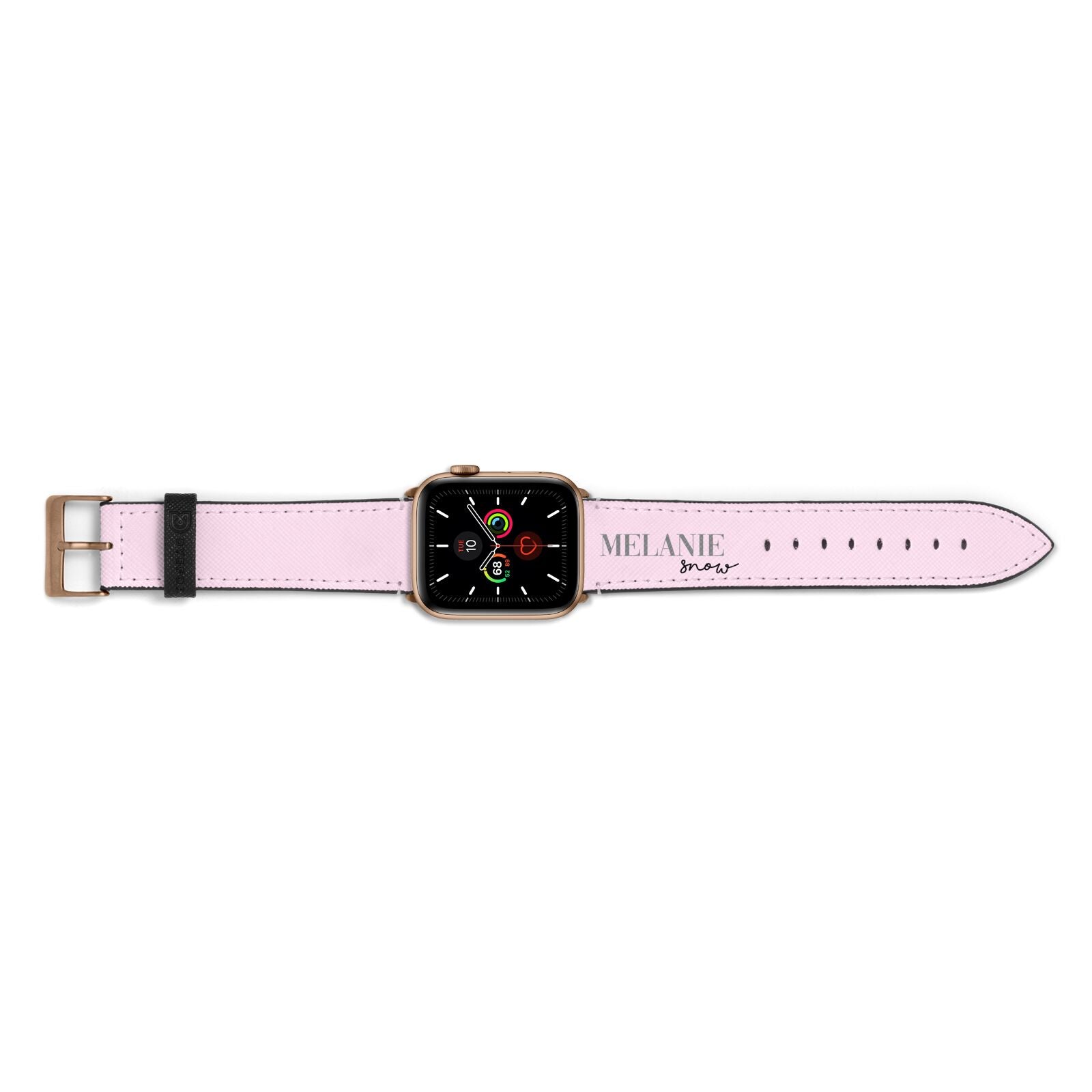 Personalised Dusty Pink Name Apple Watch Strap Landscape Image Gold Hardware