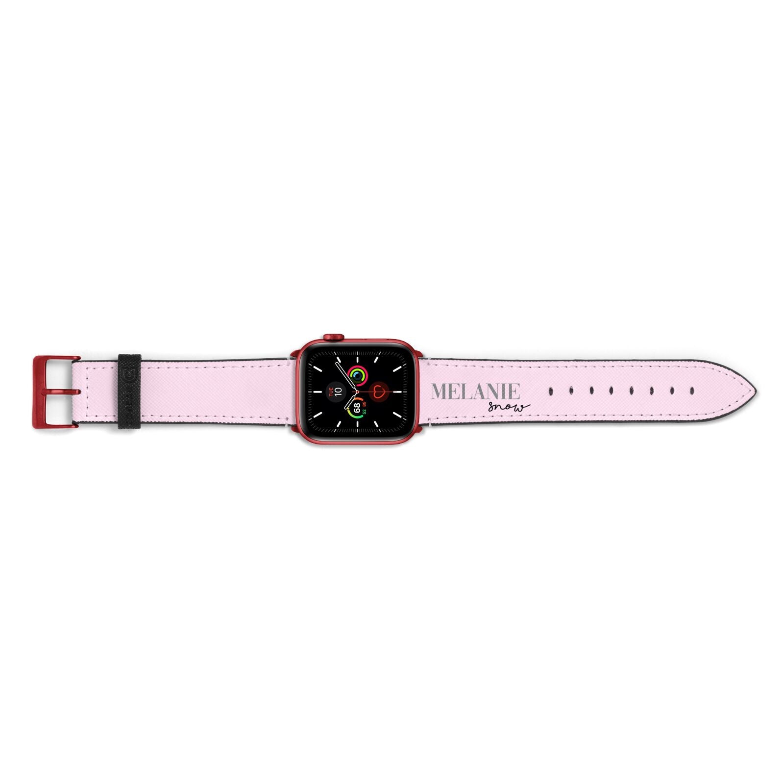 Personalised Dusty Pink Name Apple Watch Strap Landscape Image Red Hardware