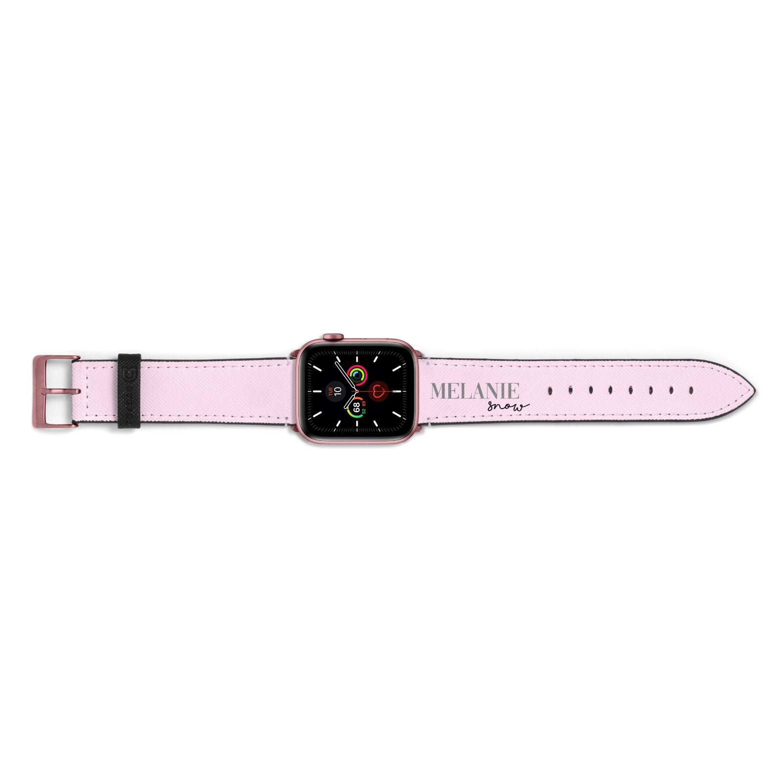 Personalised Dusty Pink Name Apple Watch Strap Landscape Image Rose Gold Hardware