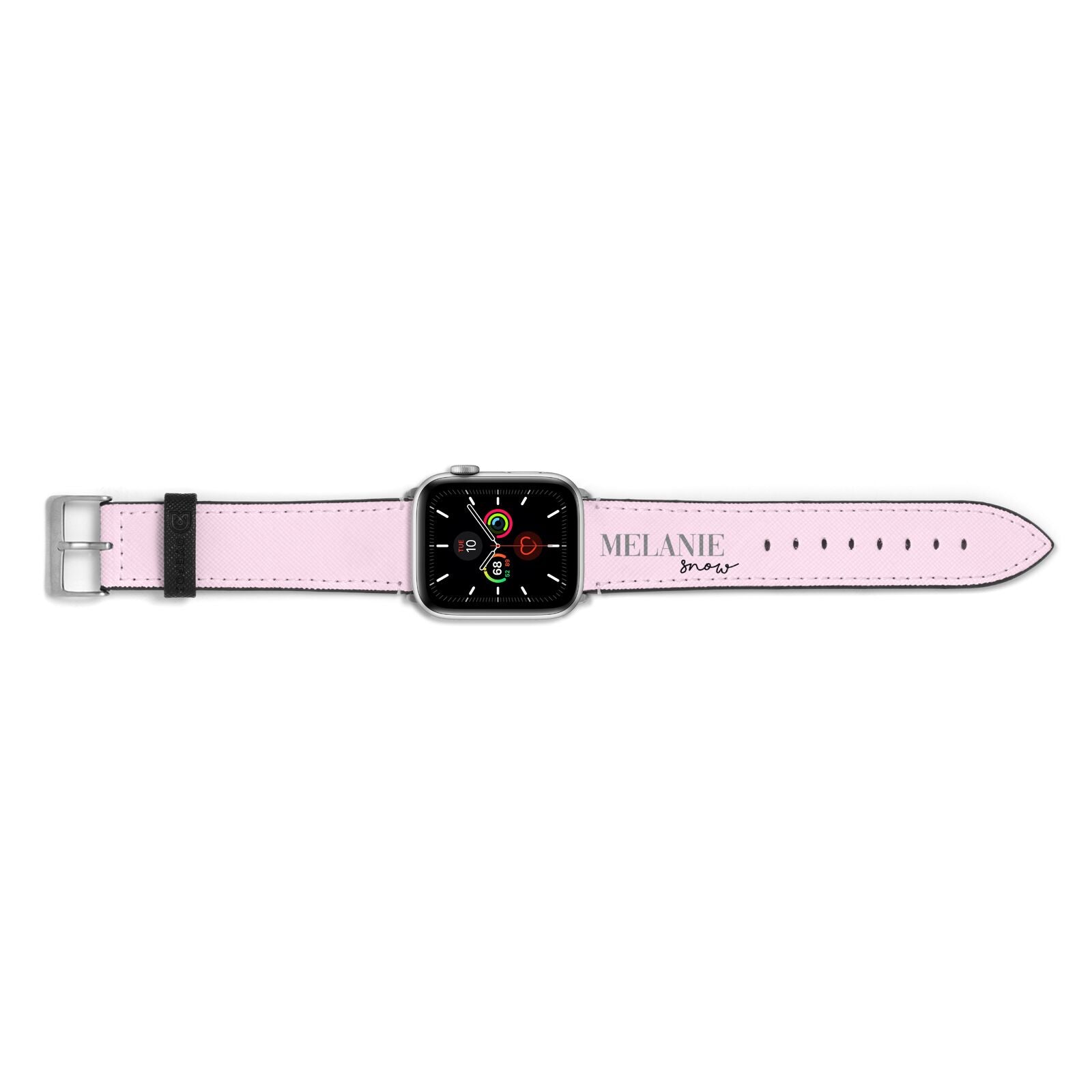 Personalised Dusty Pink Name Apple Watch Strap Landscape Image Silver Hardware