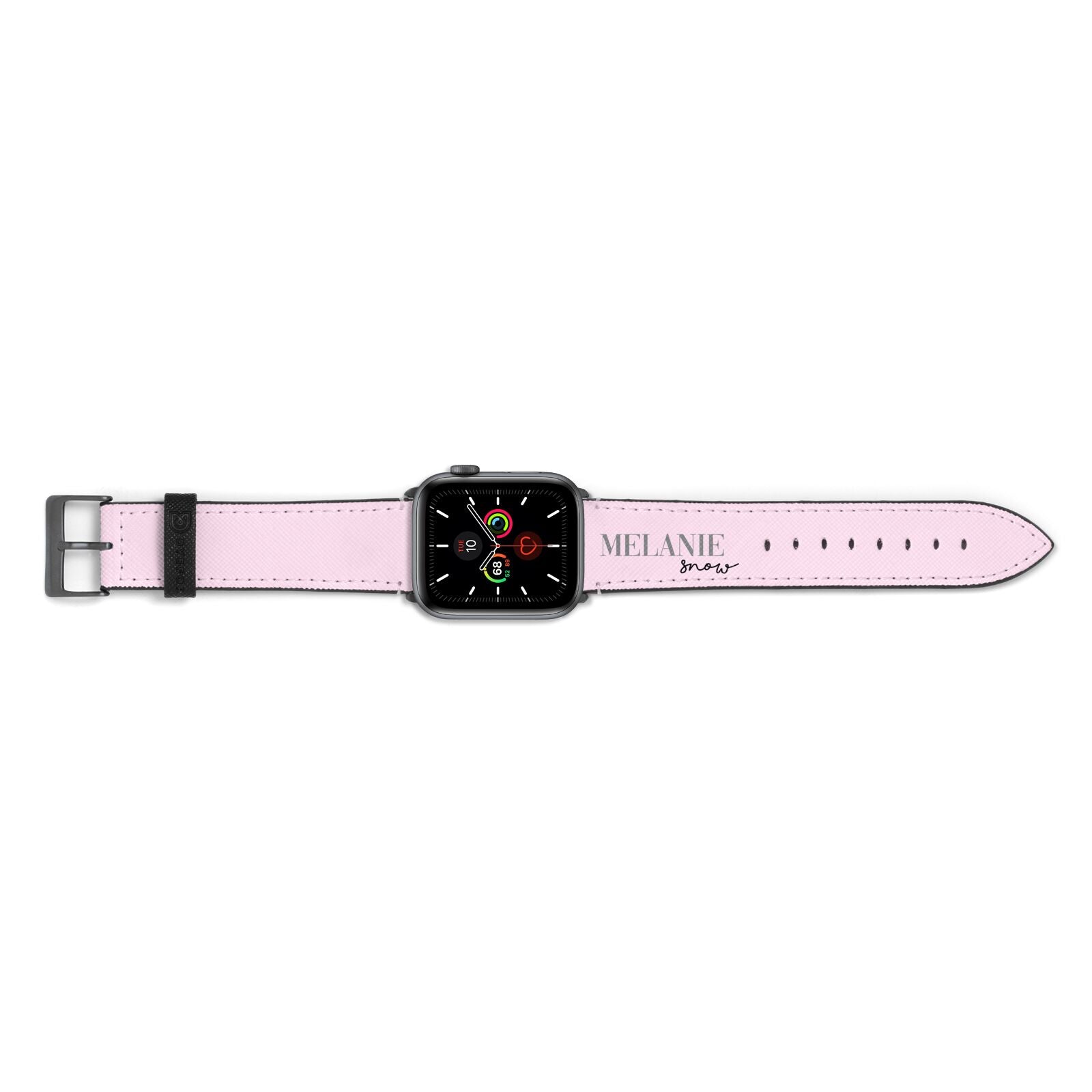 Personalised Dusty Pink Name Apple Watch Strap Landscape Image Space Grey Hardware