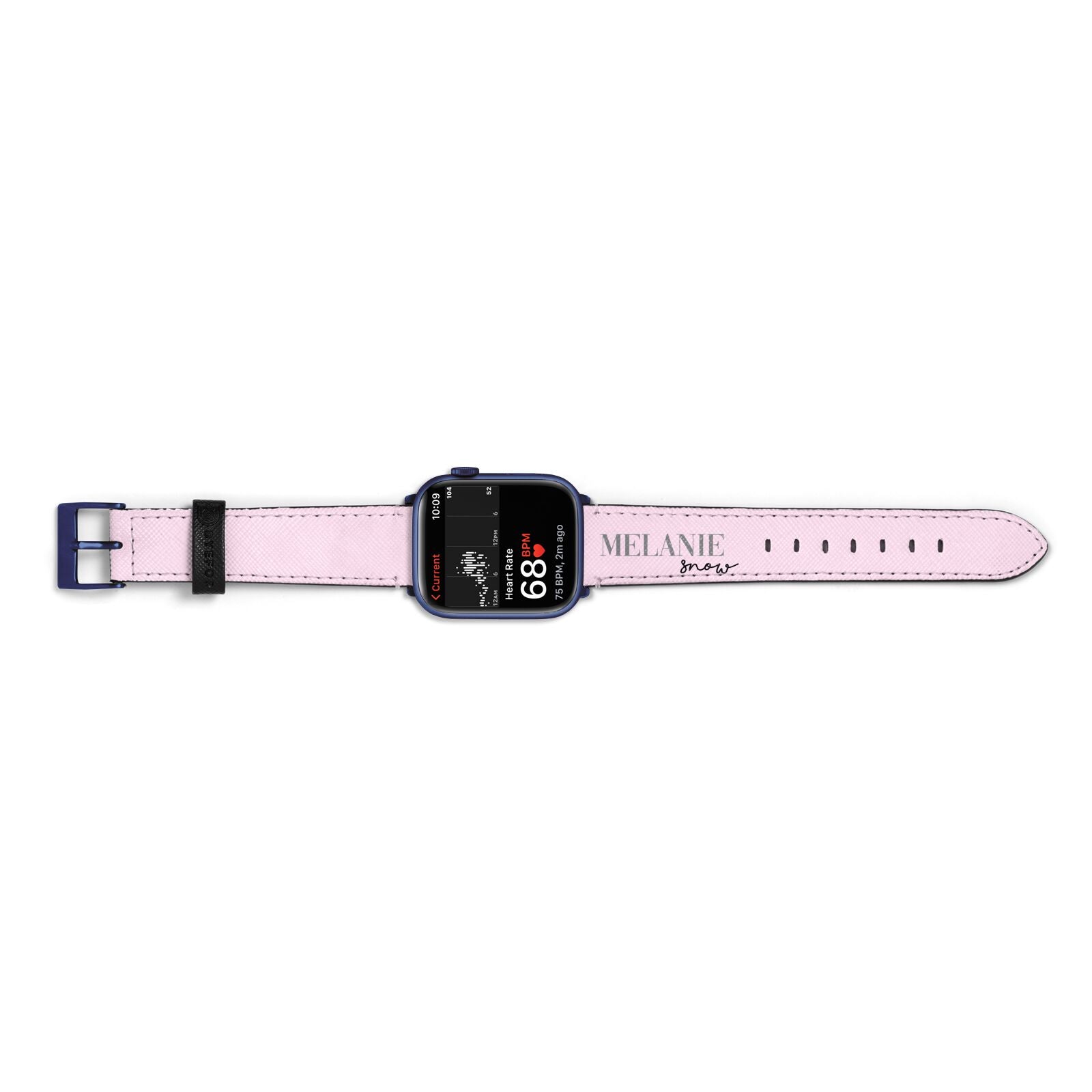 Personalised Dusty Pink Name Apple Watch Strap Size 38mm Landscape Image Blue Hardware