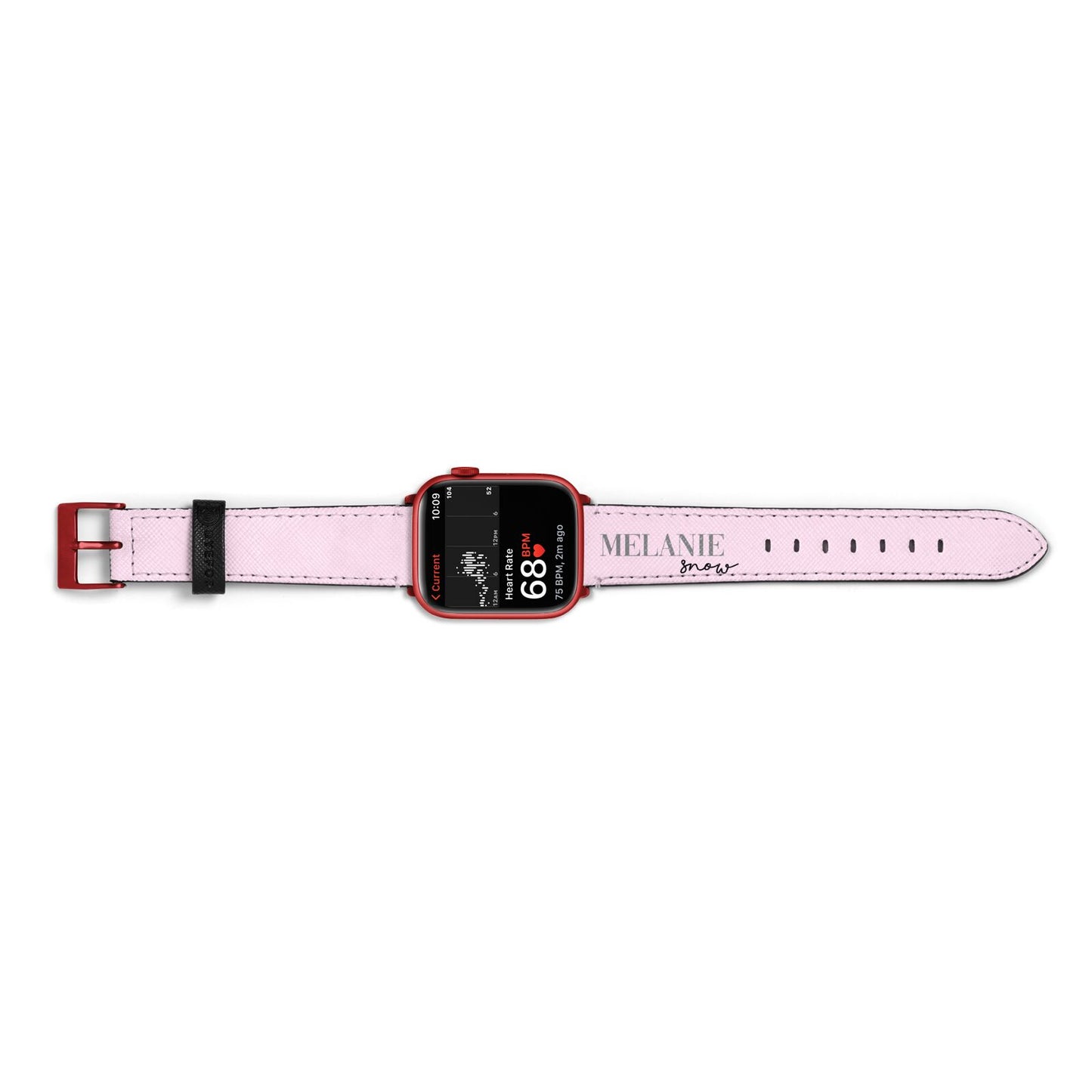 Personalised Dusty Pink Name Apple Watch Strap Size 38mm Landscape Image Red Hardware