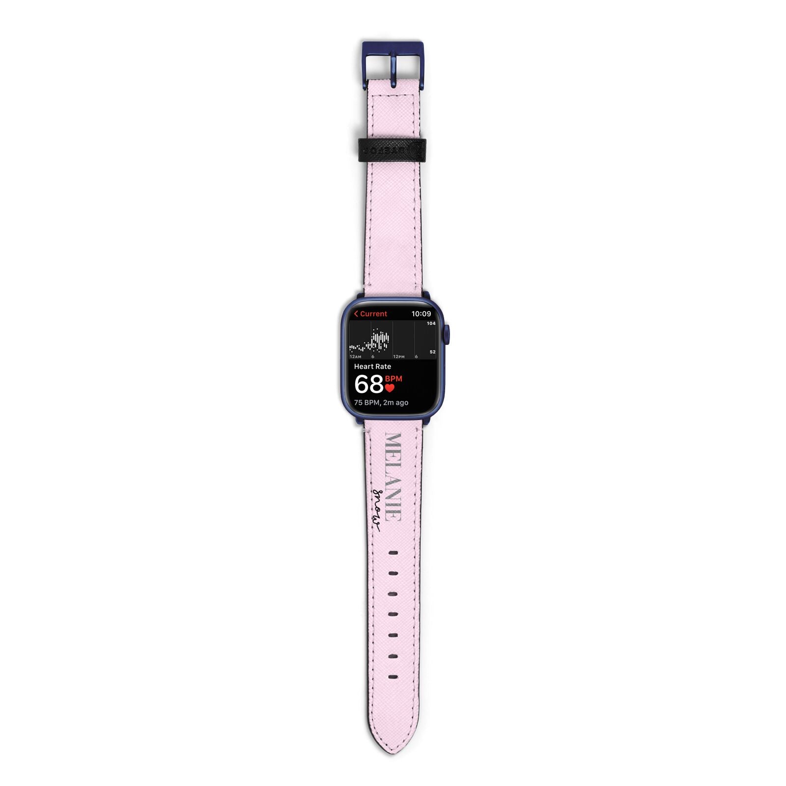 Personalised Dusty Pink Name Apple Watch Strap Size 38mm with Blue Hardware