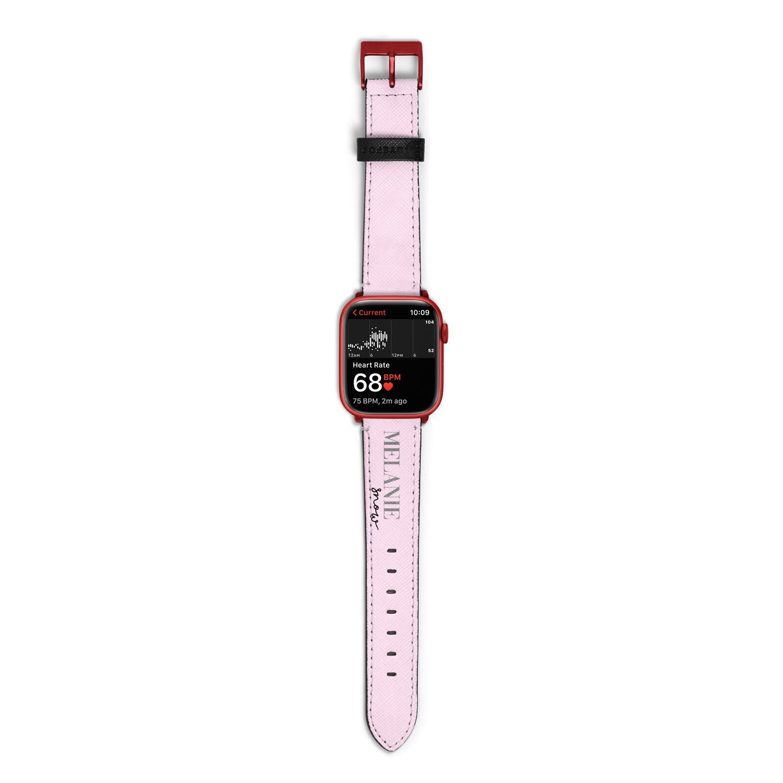 Personalised Dusty Pink Name Apple Watch Strap Size 38mm with Red Hardware