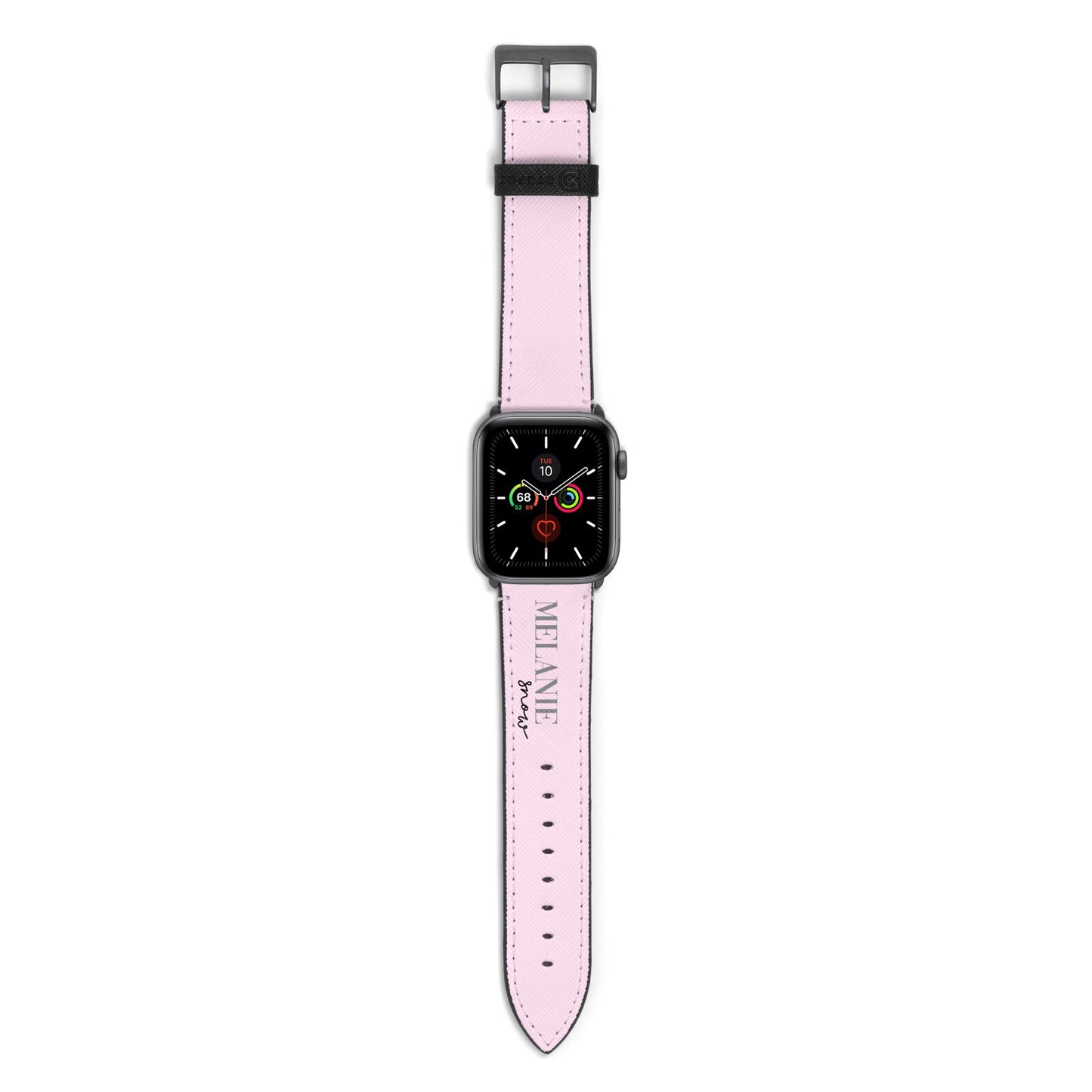 Personalised Dusty Pink Name Apple Watch Strap with Space Grey Hardware