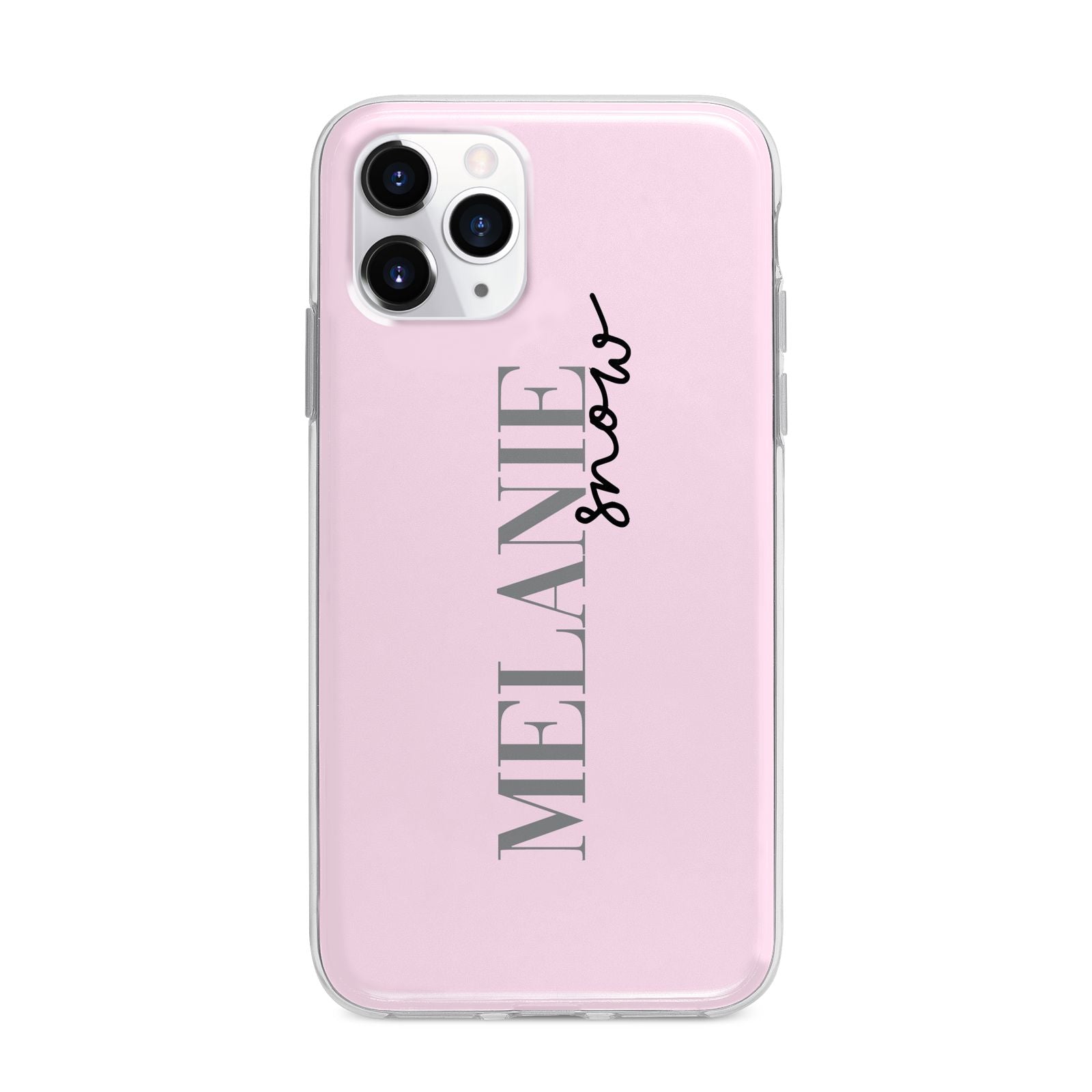 Personalised Dusty Pink Name Apple iPhone 11 Pro Max in Silver with Bumper Case