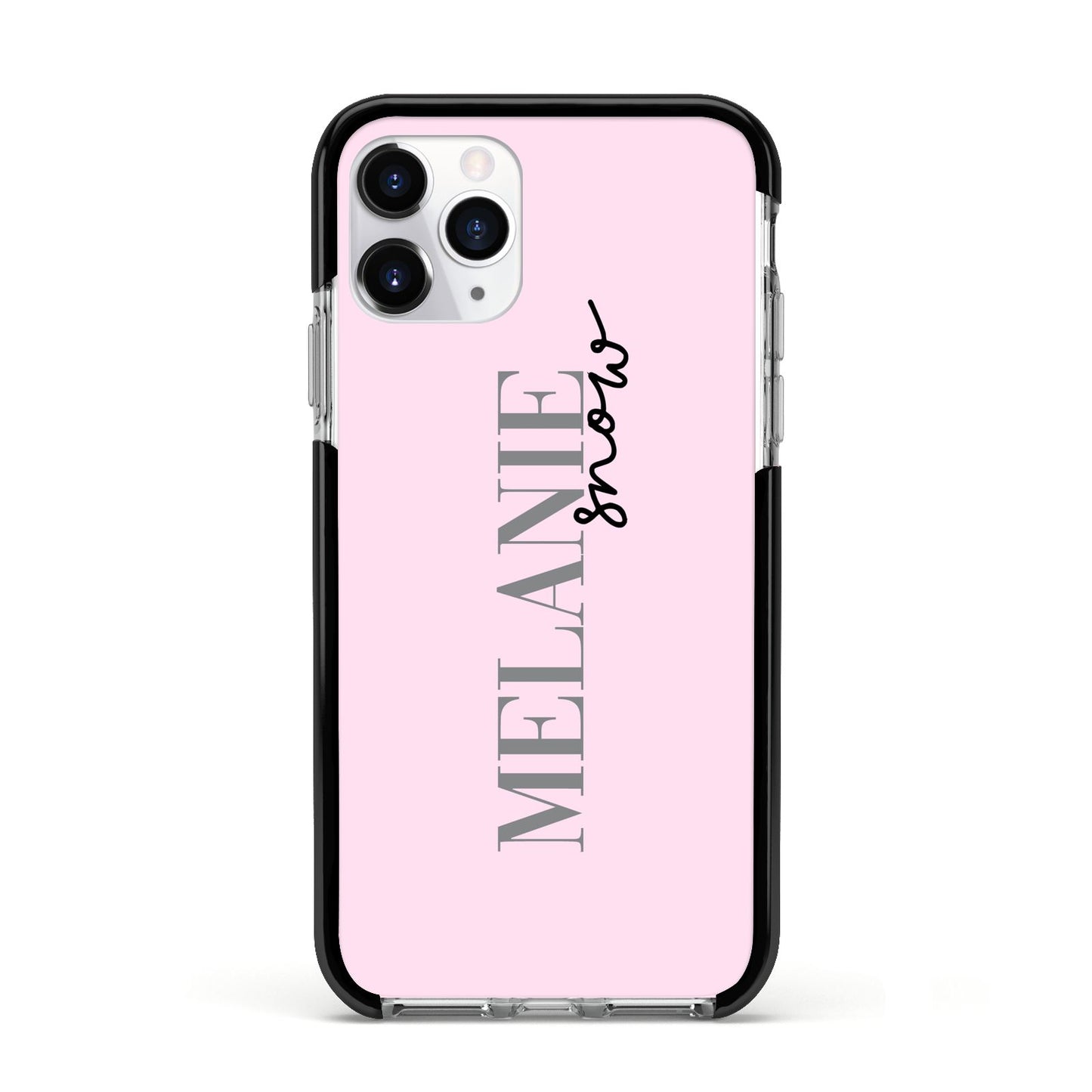 Personalised Dusty Pink Name Apple iPhone 11 Pro in Silver with Black Impact Case