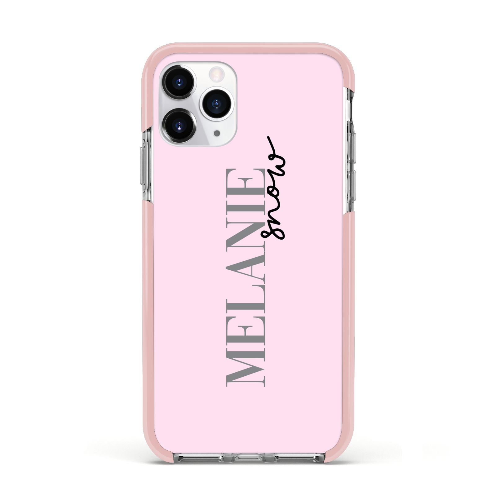 Personalised Dusty Pink Name Apple iPhone 11 Pro in Silver with Pink Impact Case