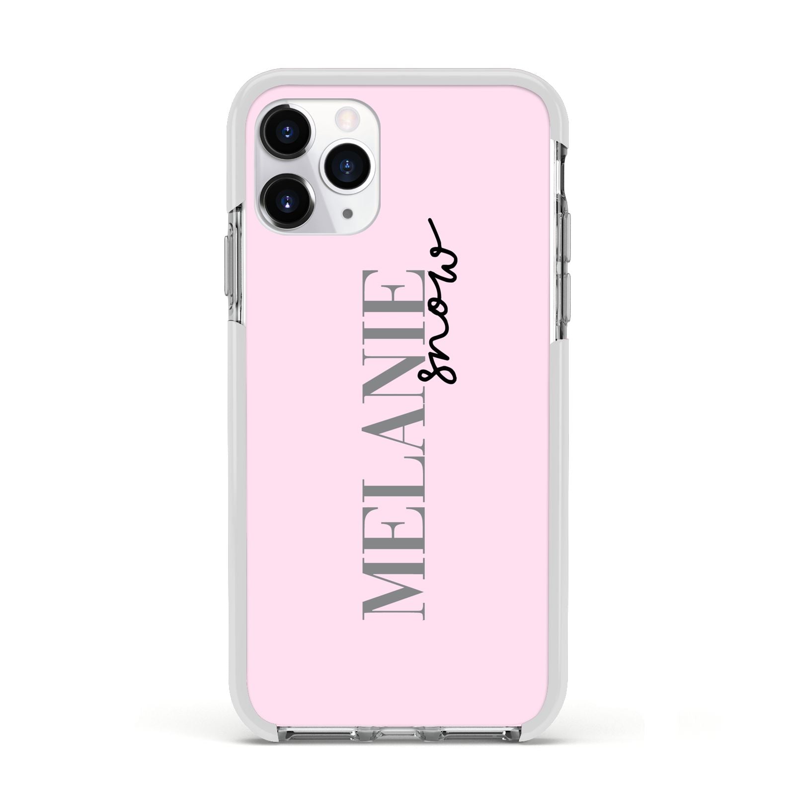 Personalised Dusty Pink Name Apple iPhone 11 Pro in Silver with White Impact Case