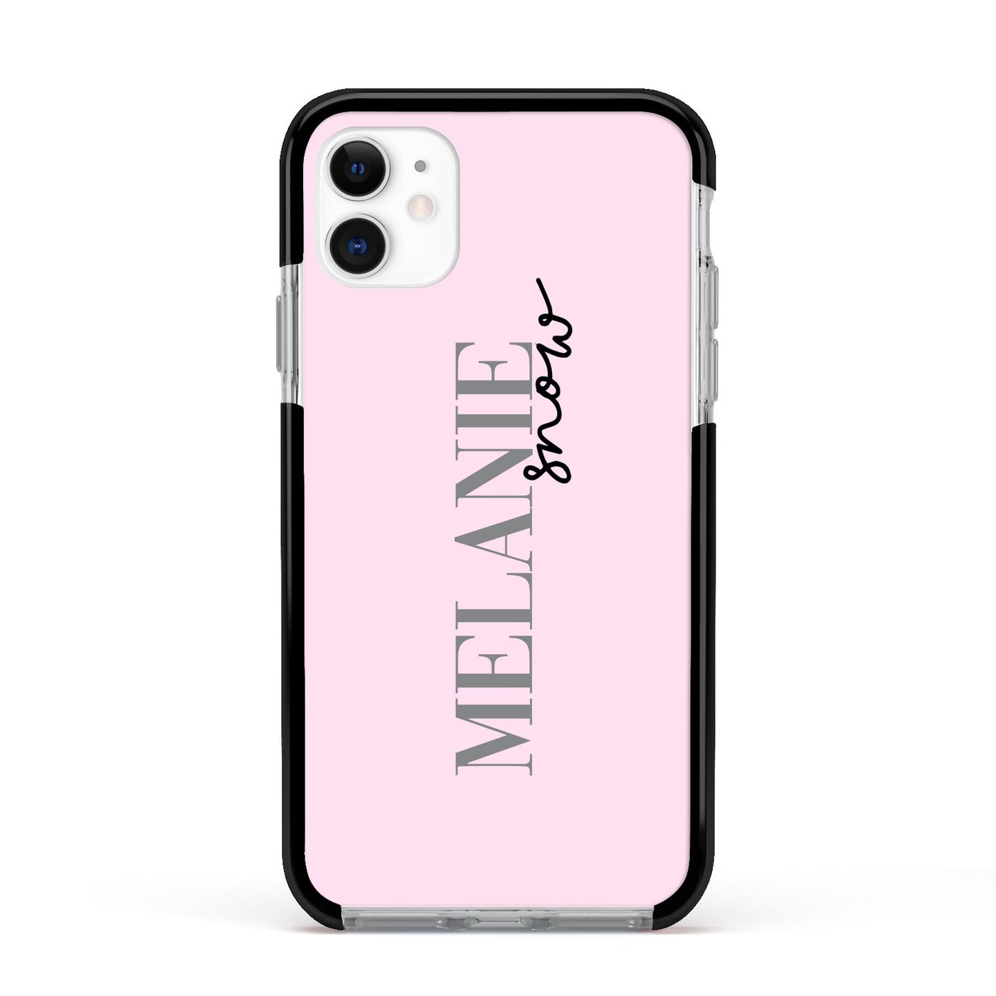 Personalised Dusty Pink Name Apple iPhone 11 in White with Black Impact Case