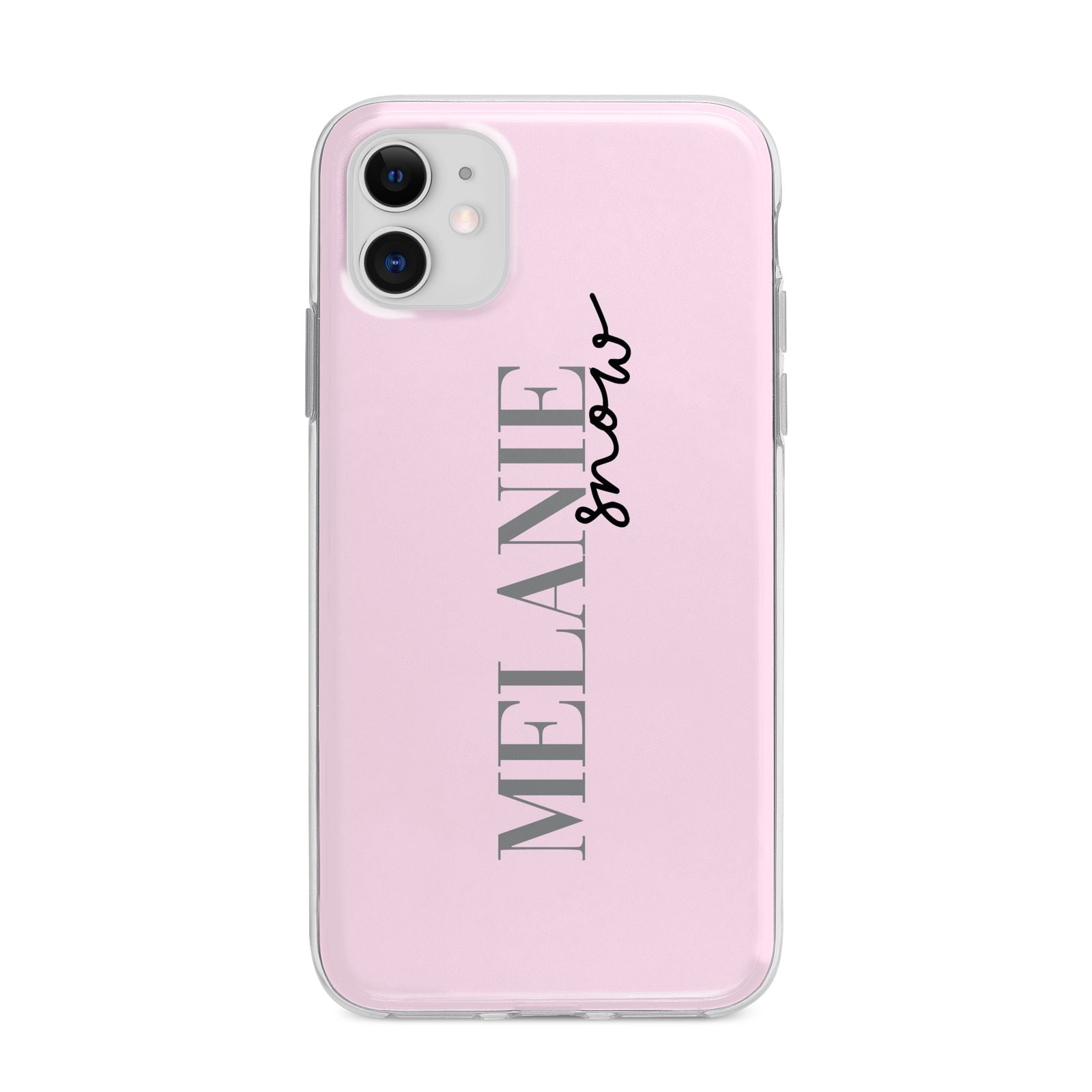 Personalised Dusty Pink Name Apple iPhone 11 in White with Bumper Case