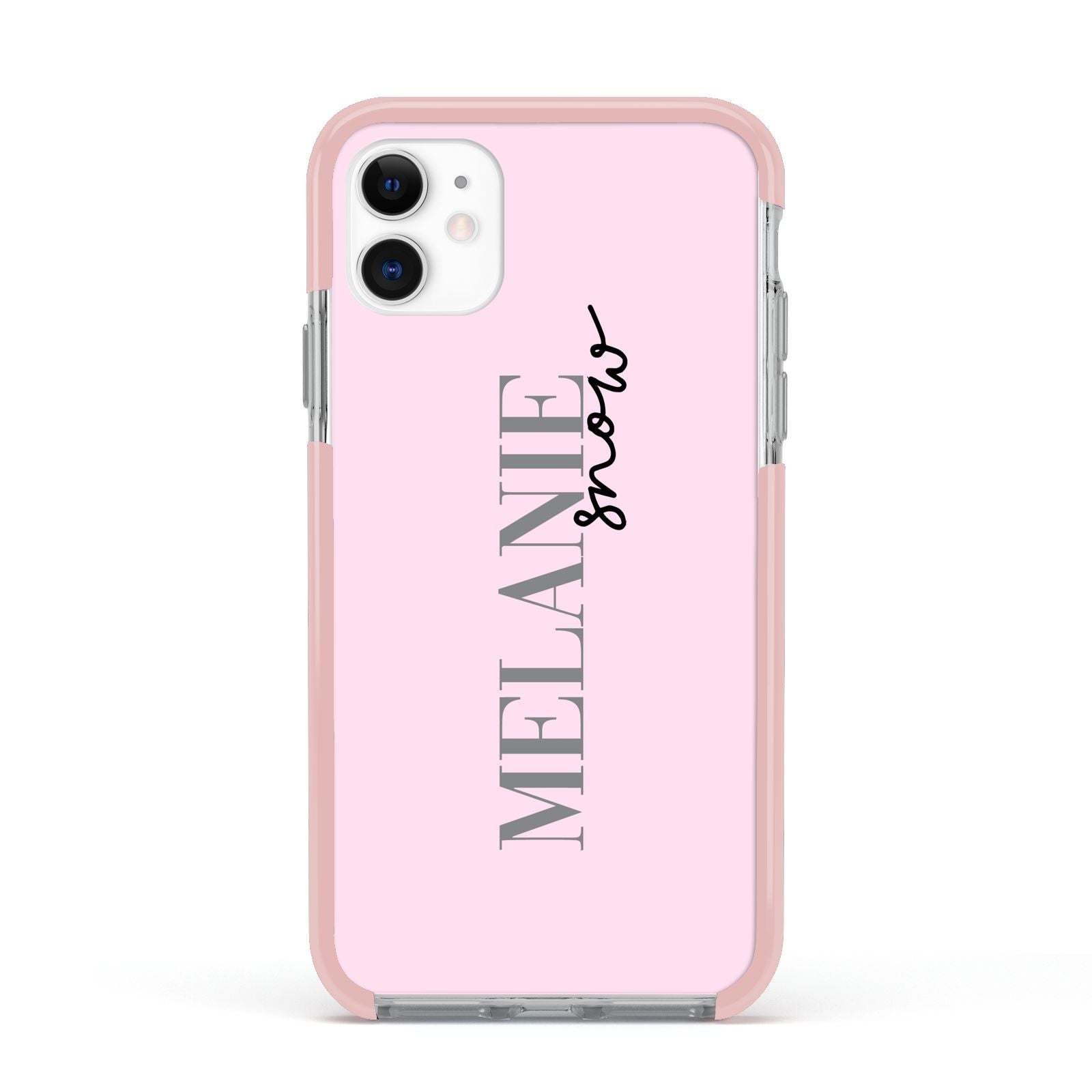 Personalised Dusty Pink Name Apple iPhone 11 in White with Pink Impact Case