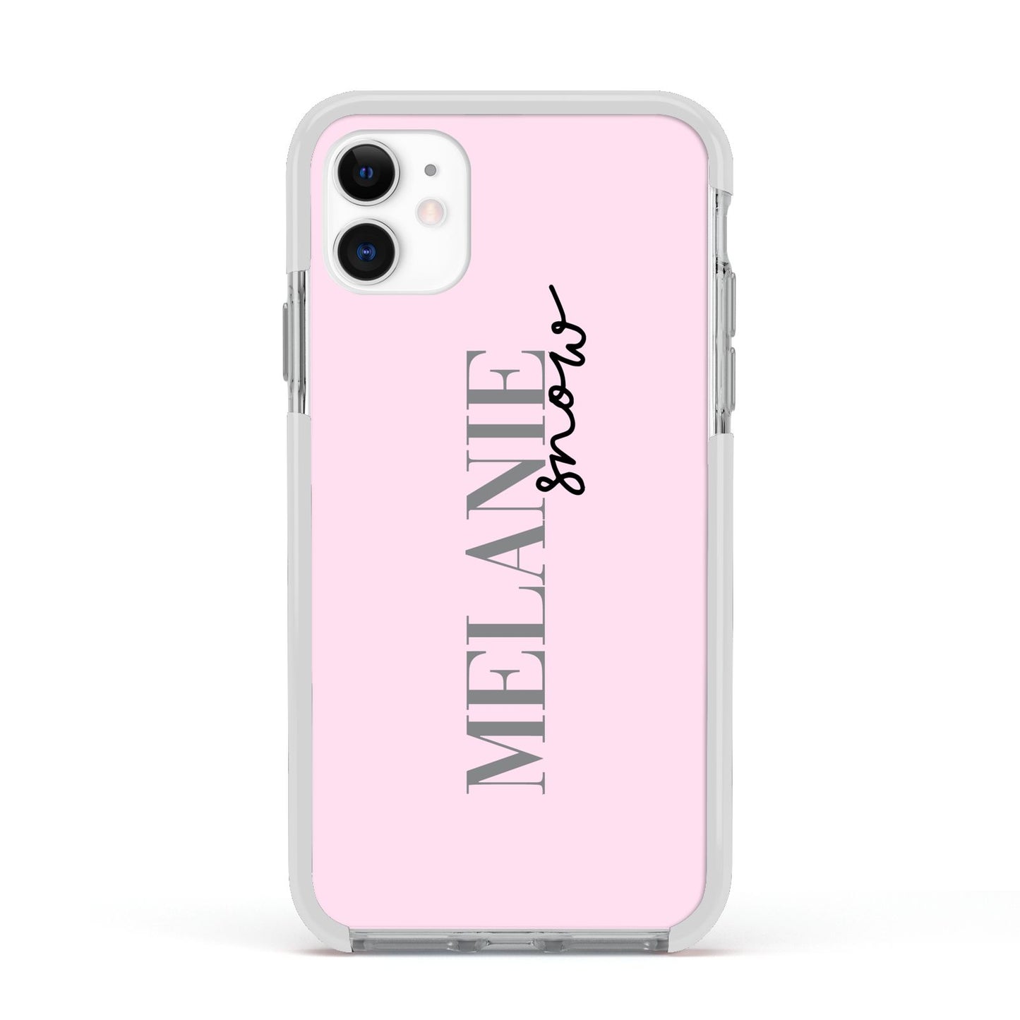 Personalised Dusty Pink Name Apple iPhone 11 in White with White Impact Case