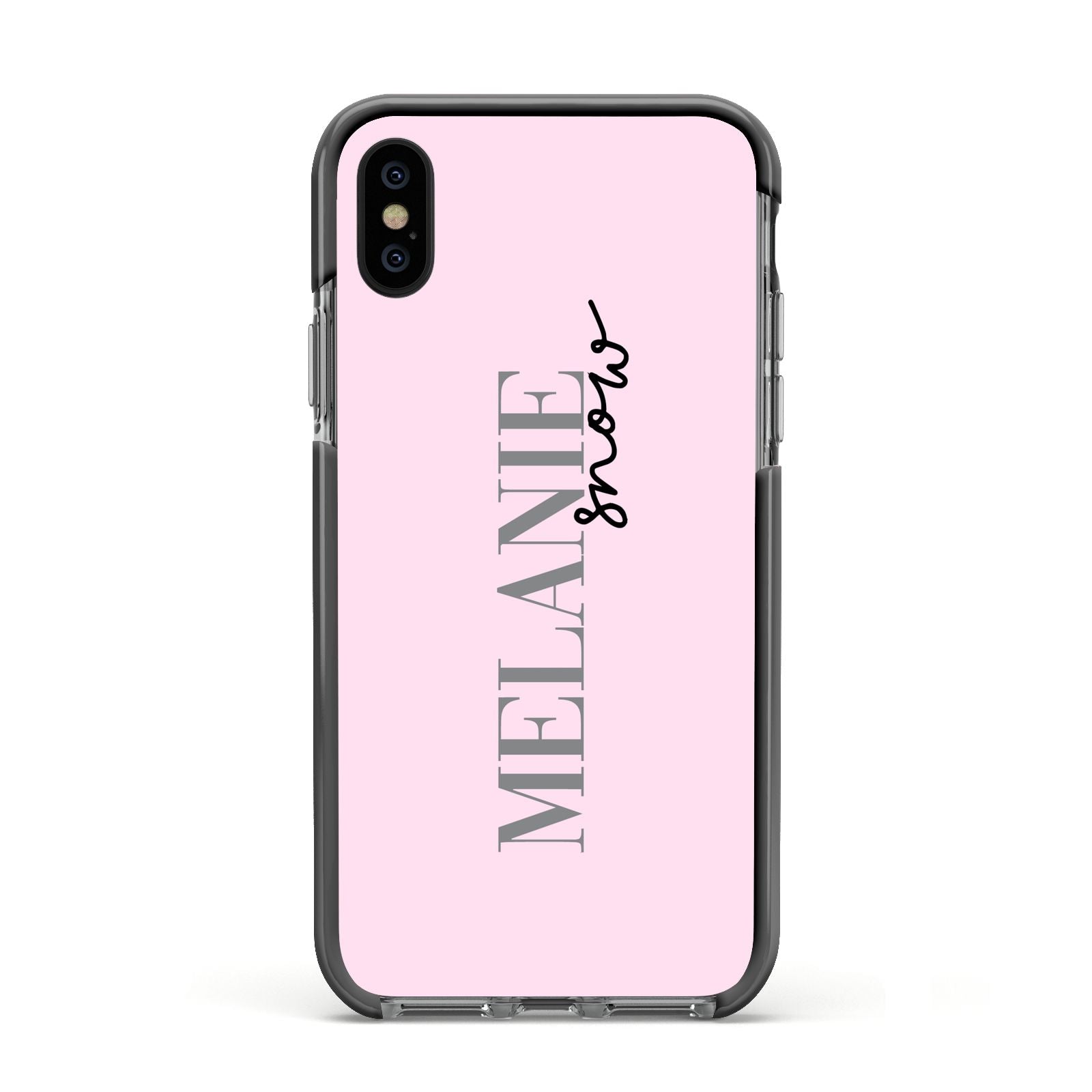 Personalised Dusty Pink Name Apple iPhone Xs Impact Case Black Edge on Black Phone