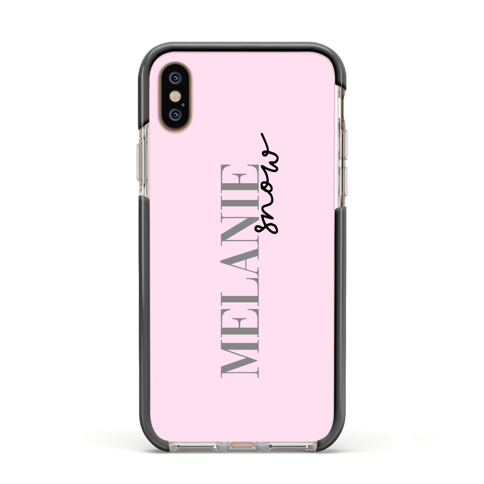 Personalised Dusty Pink Name Apple iPhone Xs Impact Case Black Edge on Gold Phone