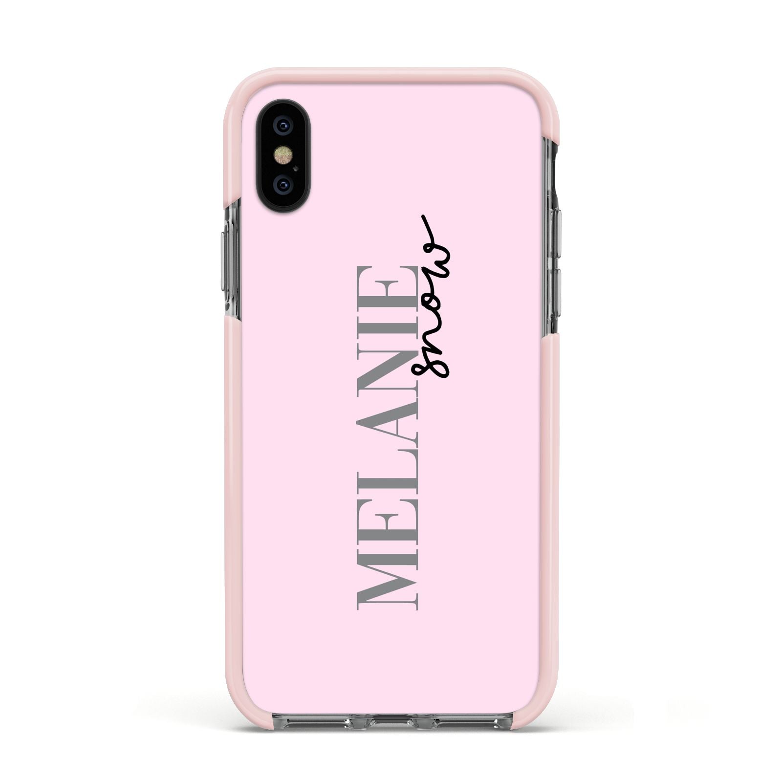 Personalised Dusty Pink Name Apple iPhone Xs Impact Case Pink Edge on Black Phone