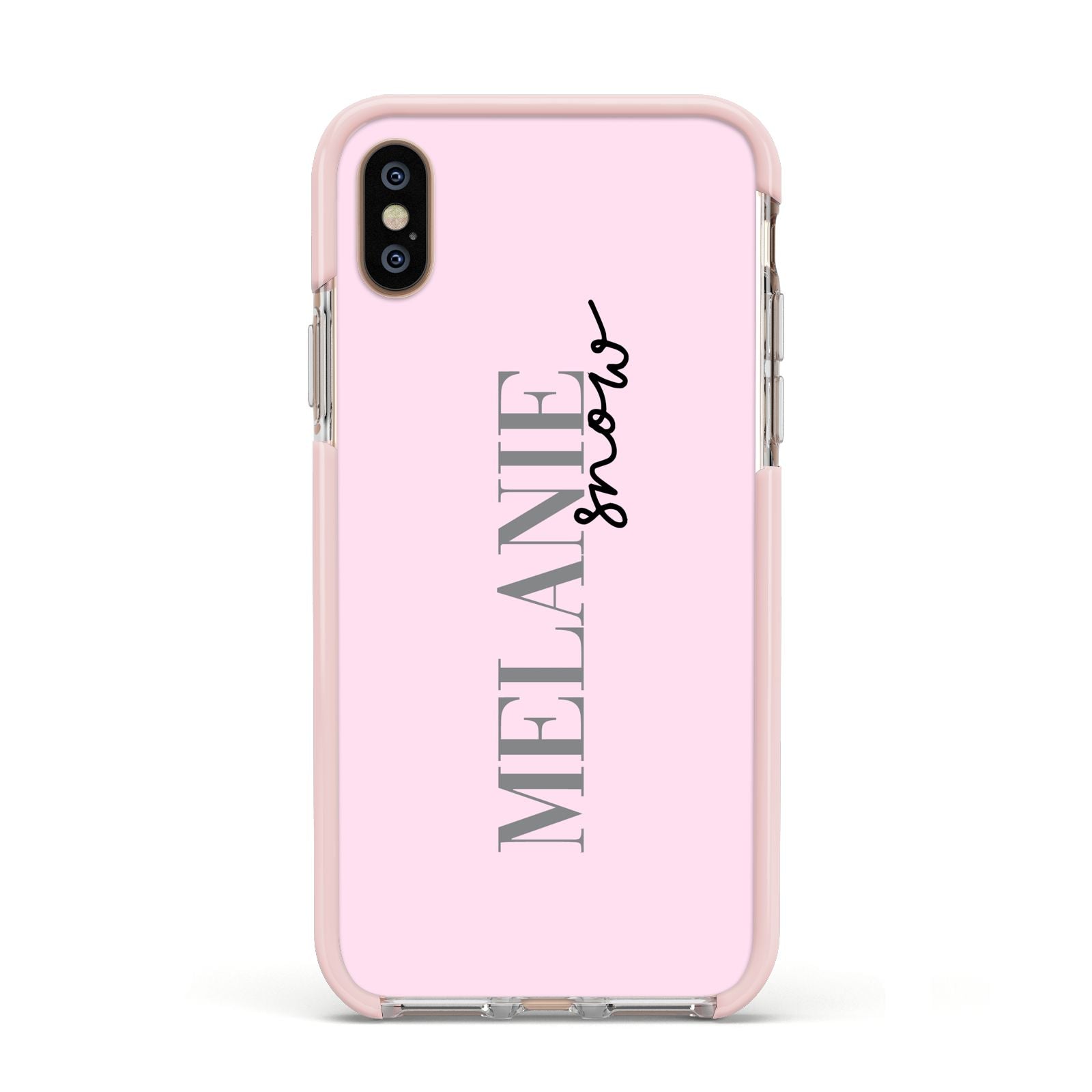 Personalised Dusty Pink Name Apple iPhone Xs Impact Case Pink Edge on Gold Phone