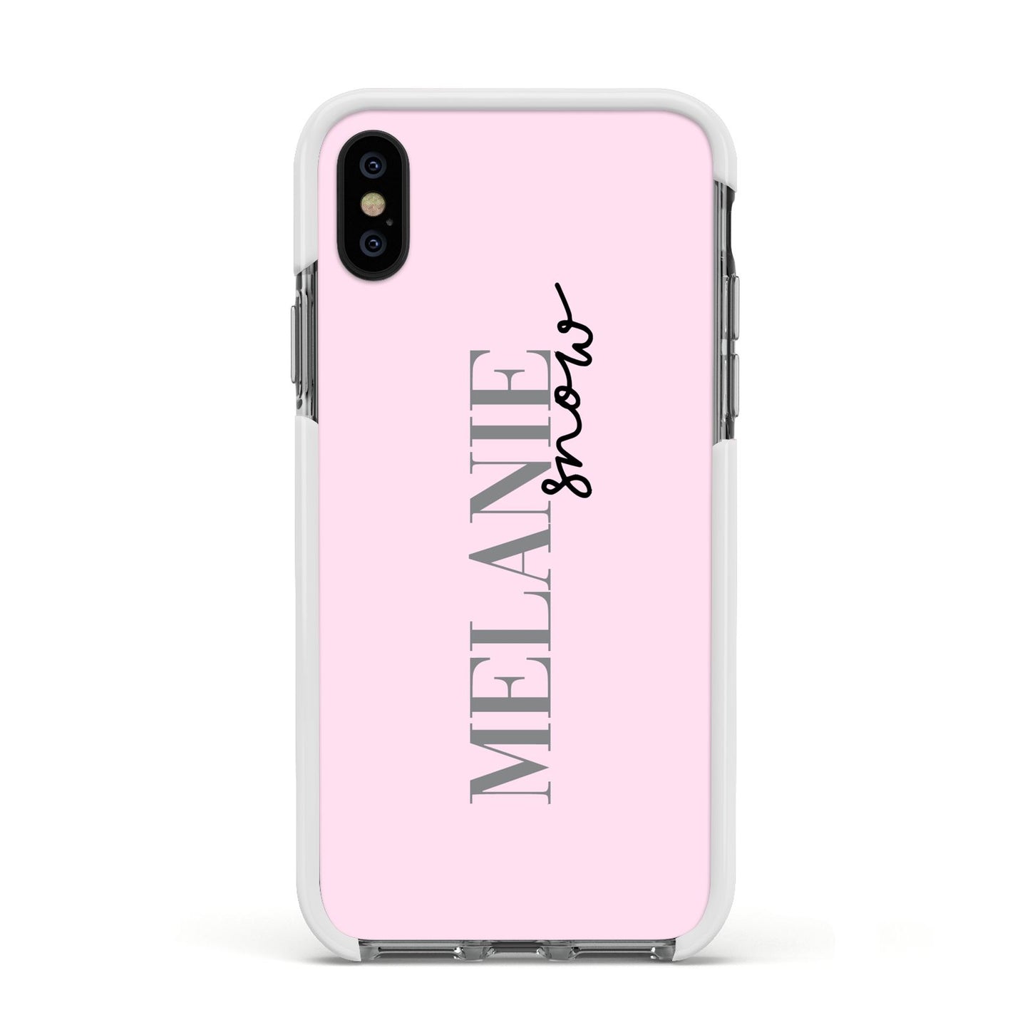 Personalised Dusty Pink Name Apple iPhone Xs Impact Case White Edge on Black Phone