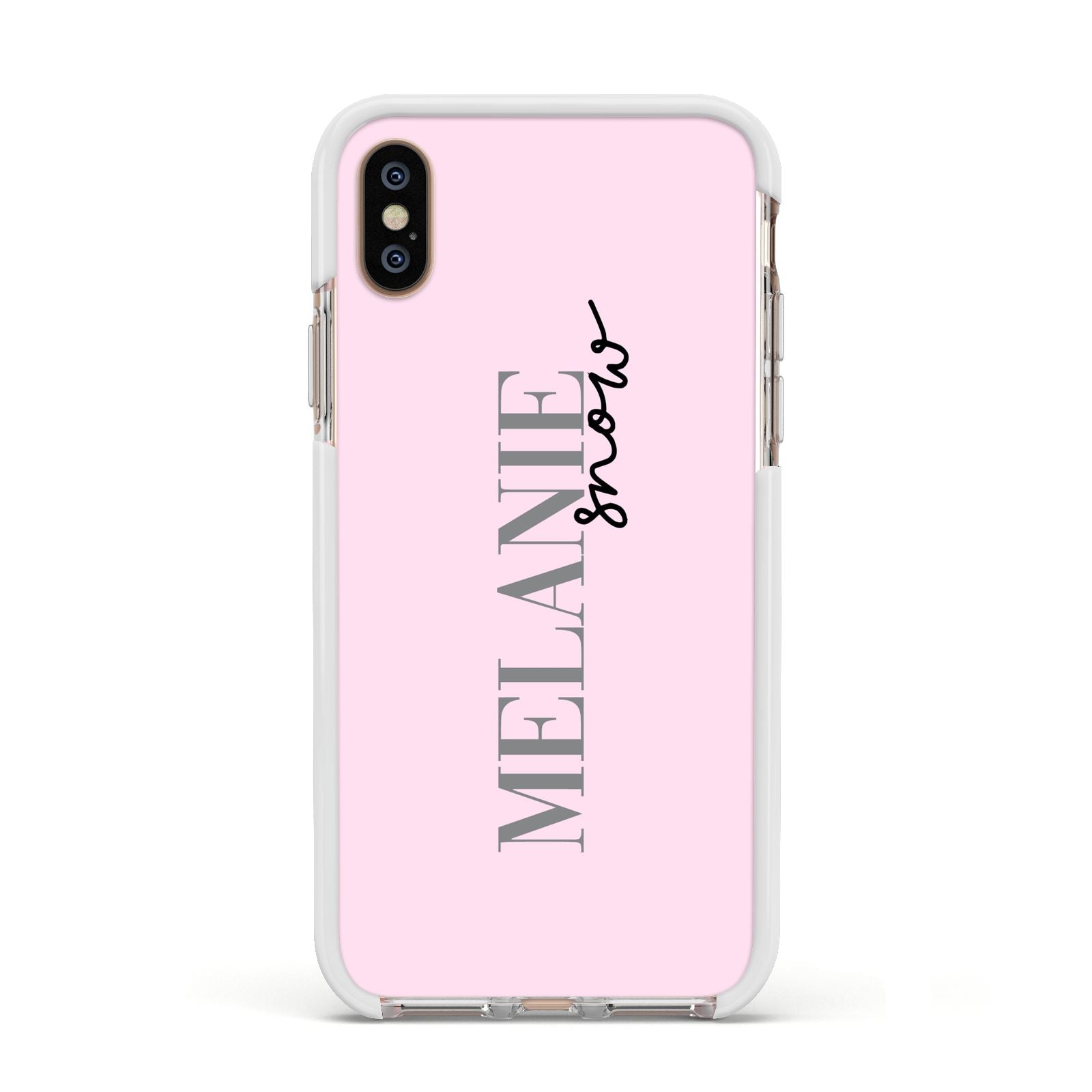 Personalised Dusty Pink Name Apple iPhone Xs Impact Case White Edge on Gold Phone