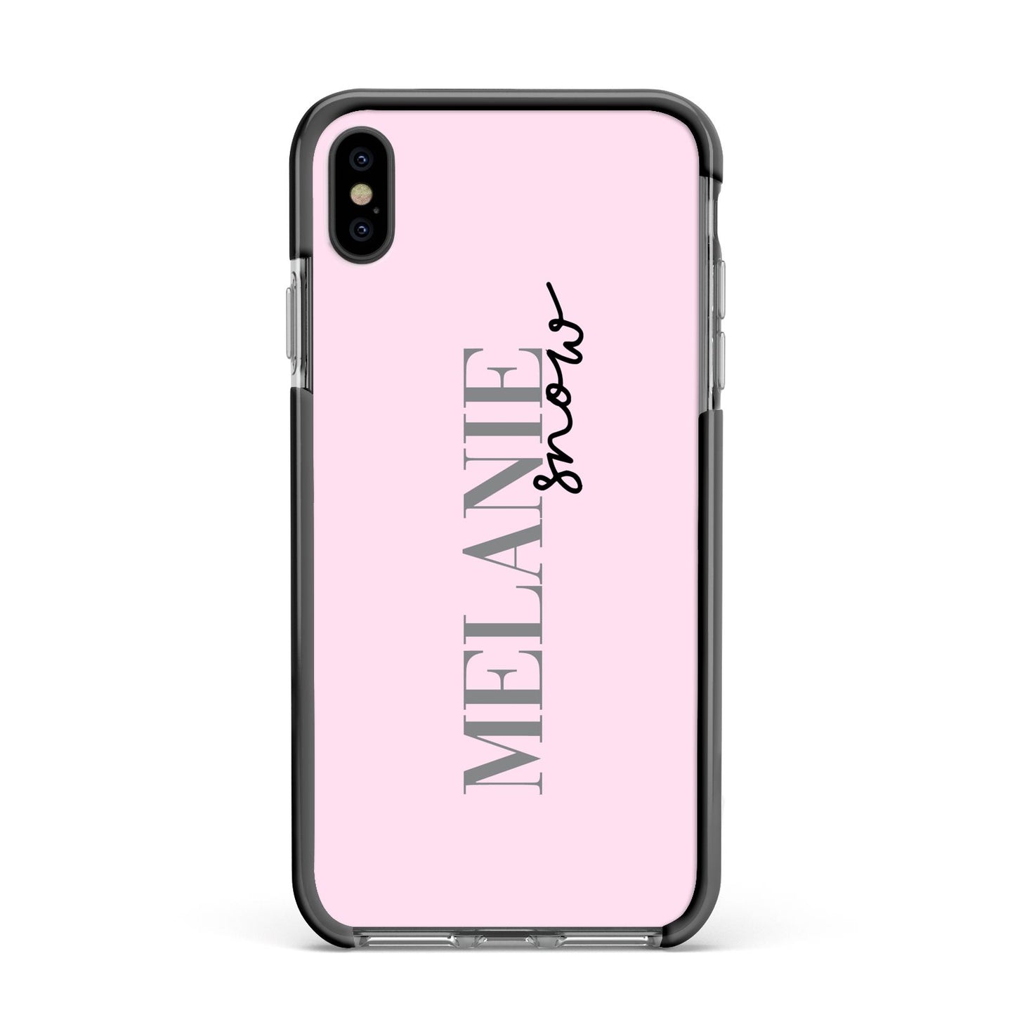 Personalised Dusty Pink Name Apple iPhone Xs Max Impact Case Black Edge on Black Phone