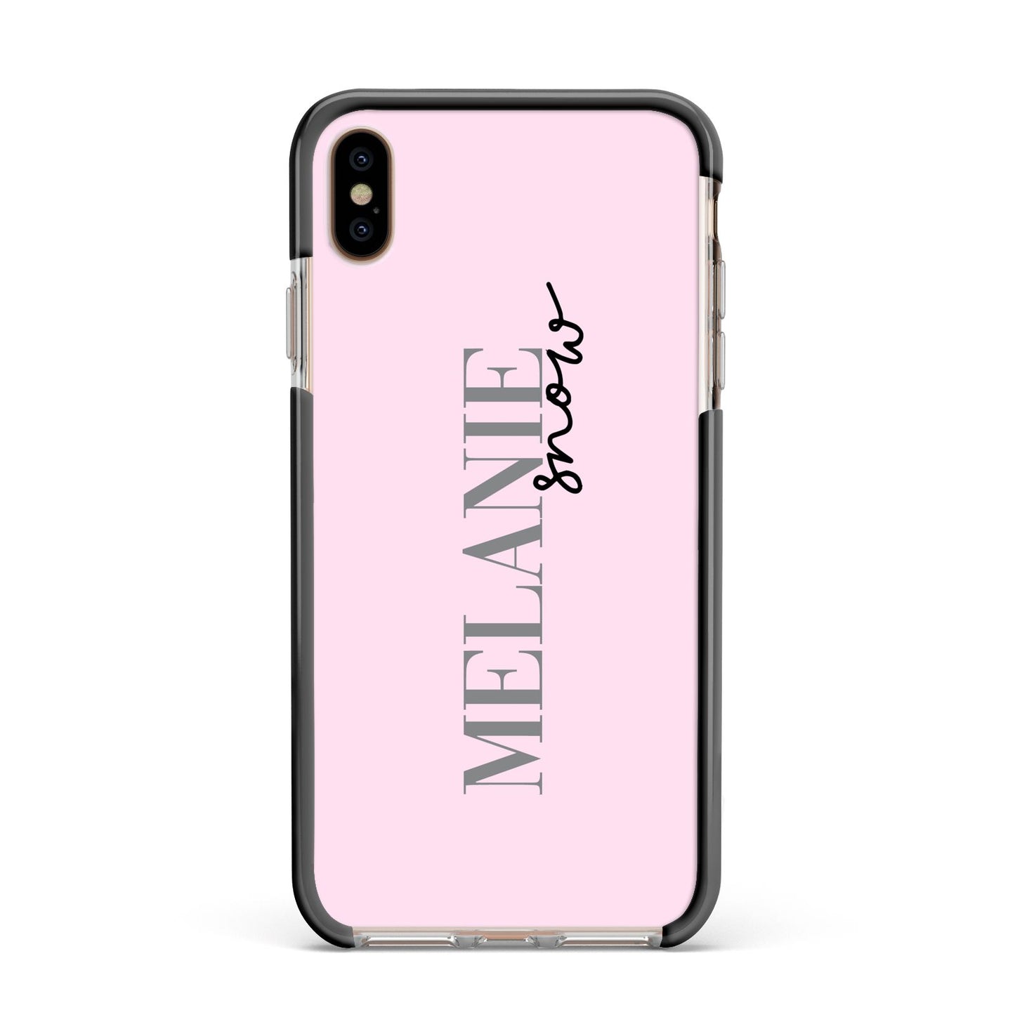 Personalised Dusty Pink Name Apple iPhone Xs Max Impact Case Black Edge on Gold Phone